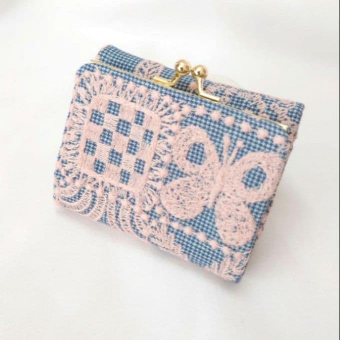 【現品販売】 foresttile ブルー がま口三つ折り財布 ミナペルホネン