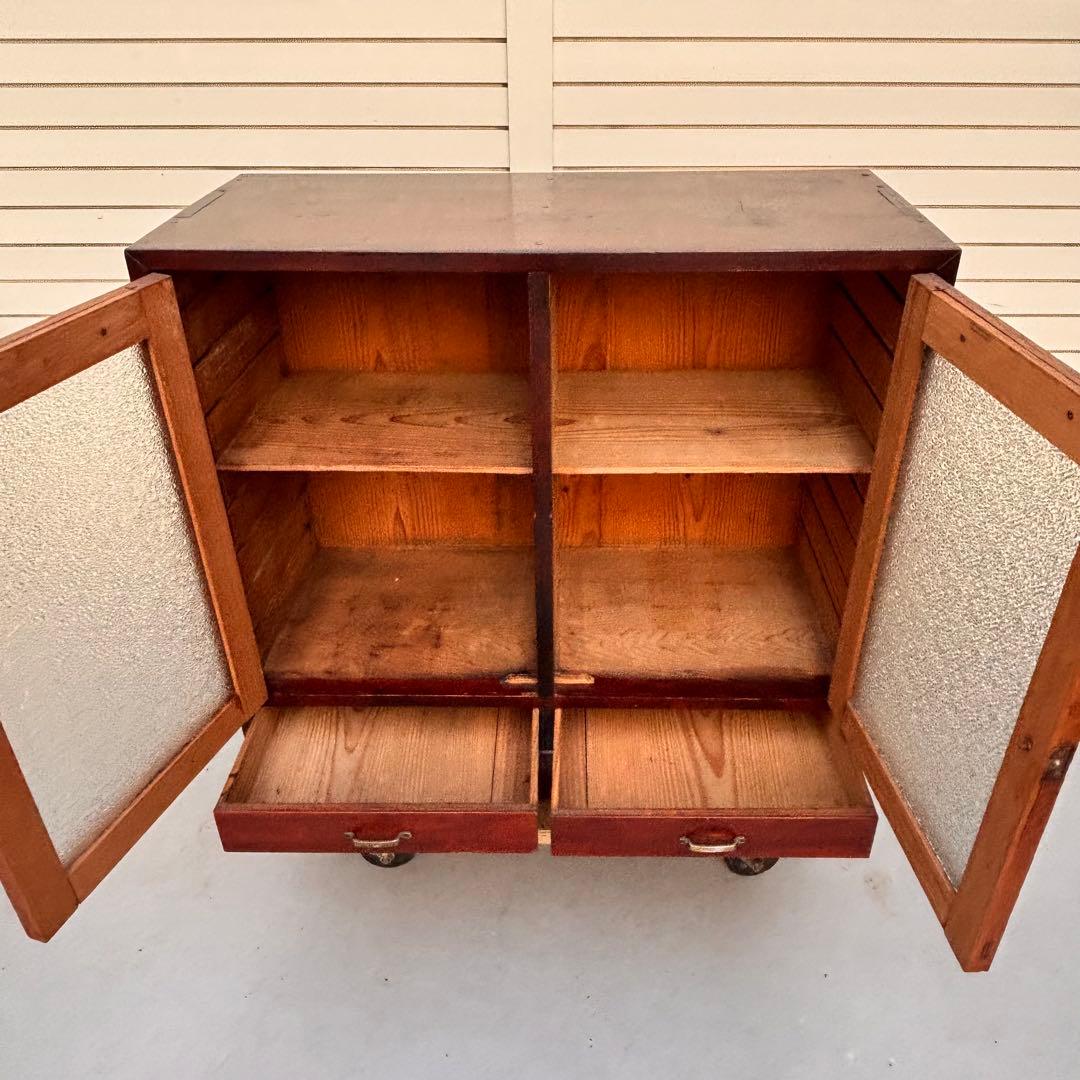 昭和レトロ■収納箪笥　ゆらゆらガラス