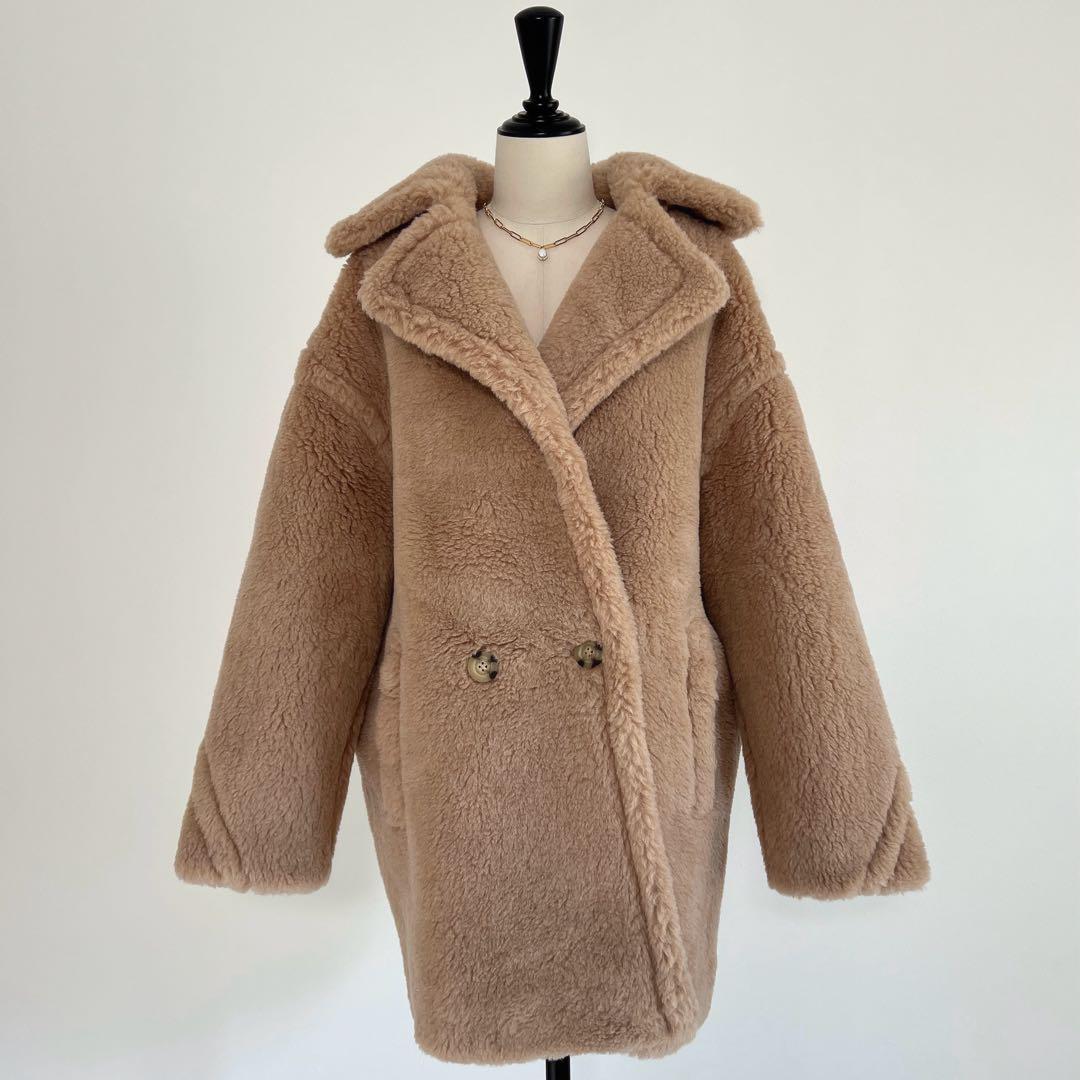 新品未使用 ベアミディアム丈 テディコート ミルクティーベージュ