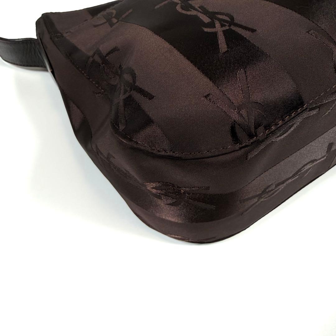 【極美品】イヴサンローラン　ワンショルダーバッグ　ナイロン　yslロゴ　ブラウン