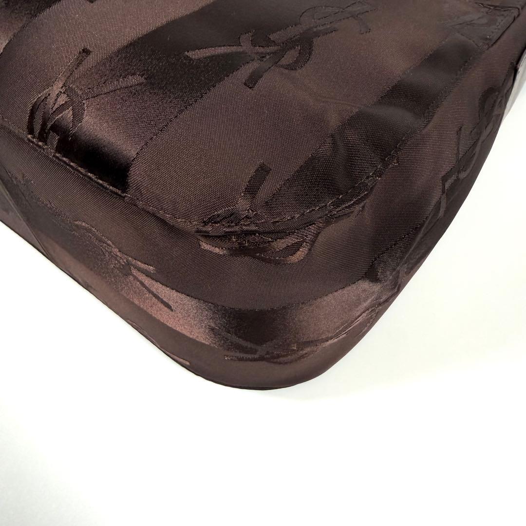 【極美品】イヴサンローラン　ワンショルダーバッグ　ナイロン　yslロゴ　ブラウン