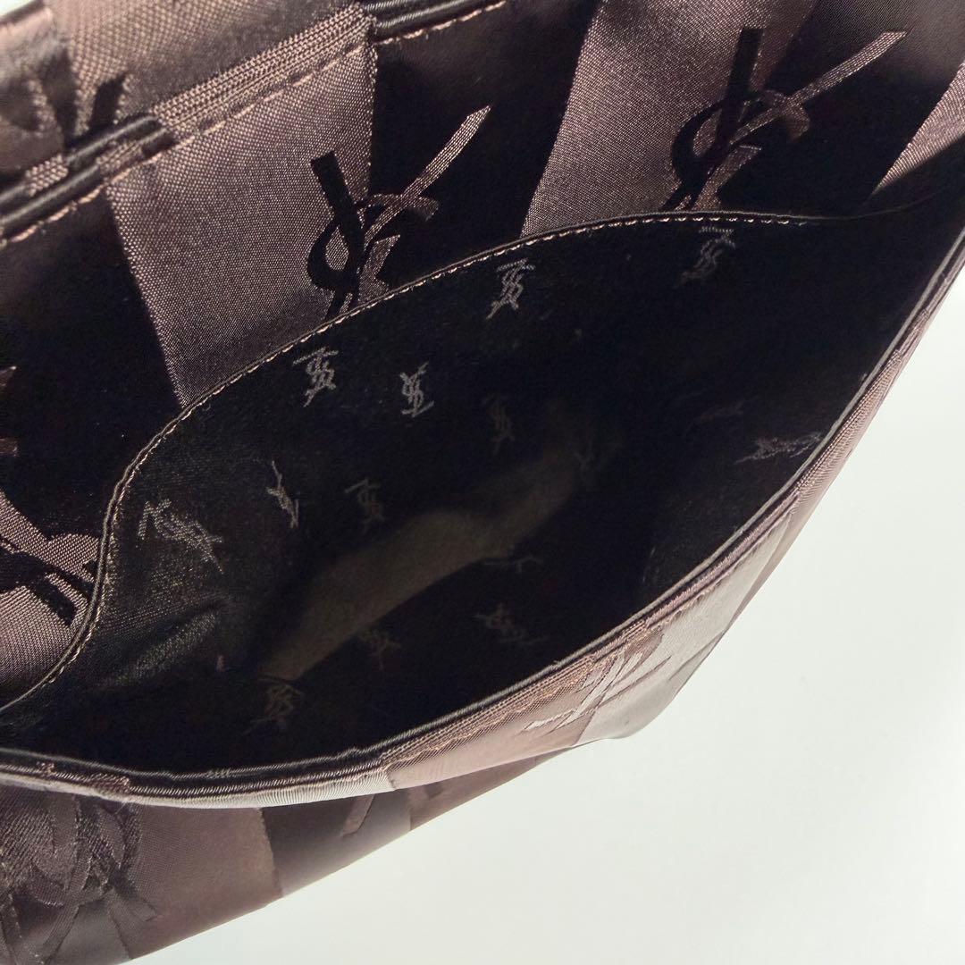 【極美品】イヴサンローラン　ワンショルダーバッグ　ナイロン　yslロゴ　ブラウン