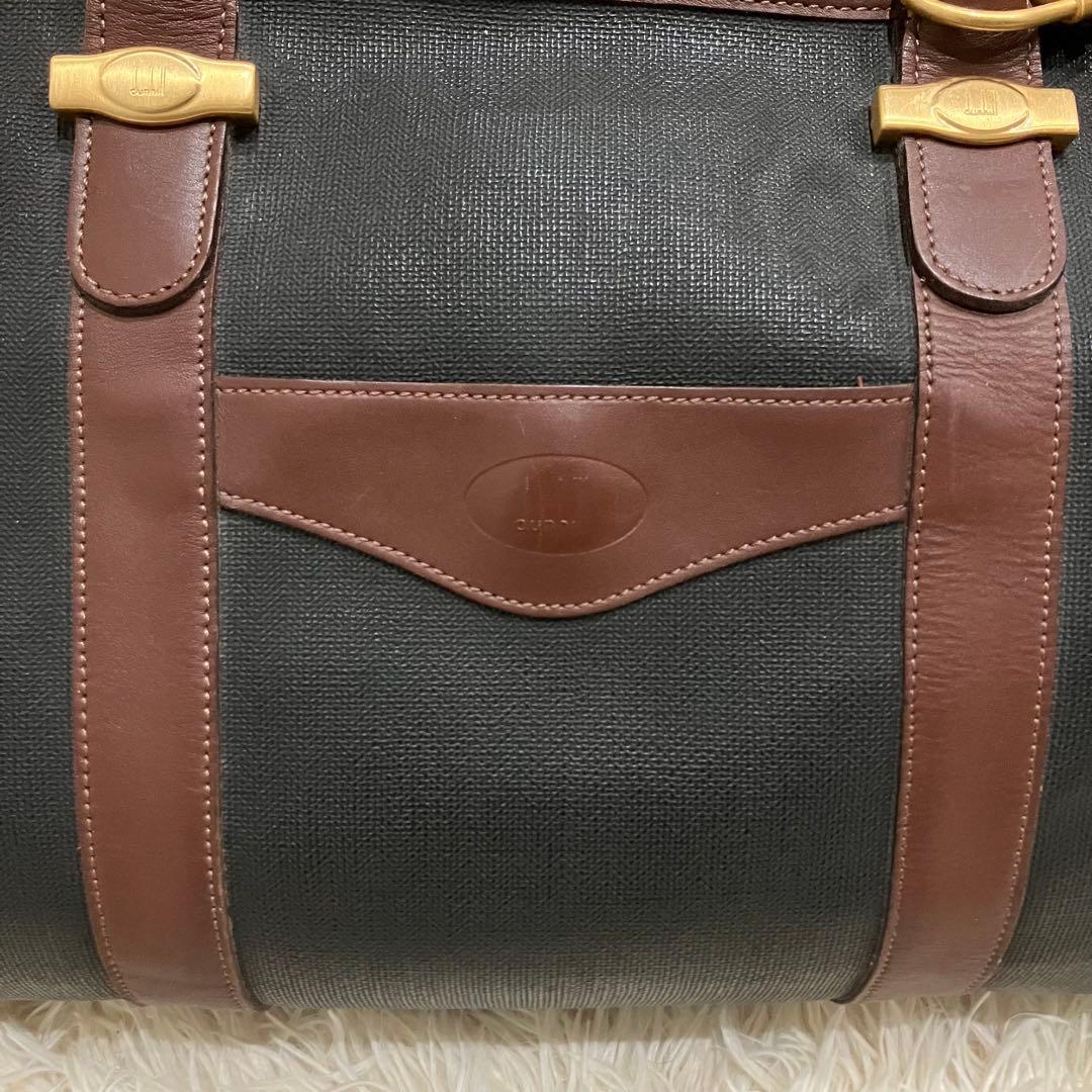 ダンヒル　ボストンバッグ　南京錠　鍵付き　PVC　レザー　ゴールド金具　チェック