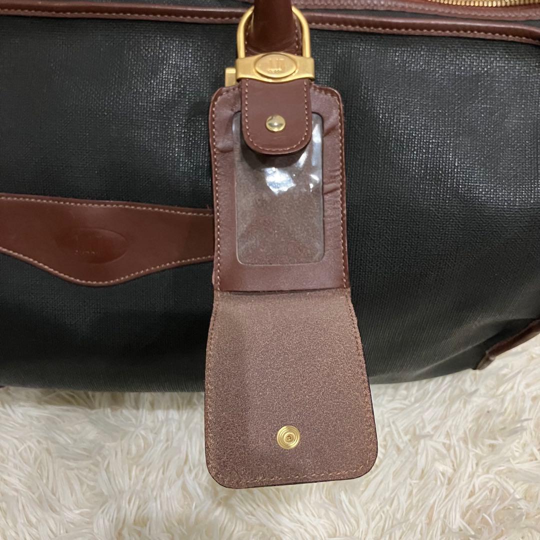 ダンヒル　ボストンバッグ　南京錠　鍵付き　PVC　レザー　ゴールド金具　チェック