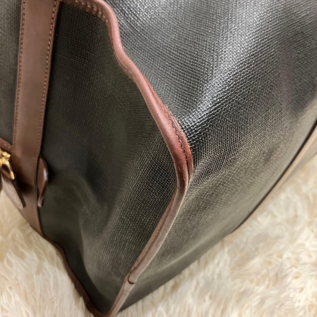 ダンヒル　ボストンバッグ　南京錠　鍵付き　PVC　レザー　ゴールド金具　チェック