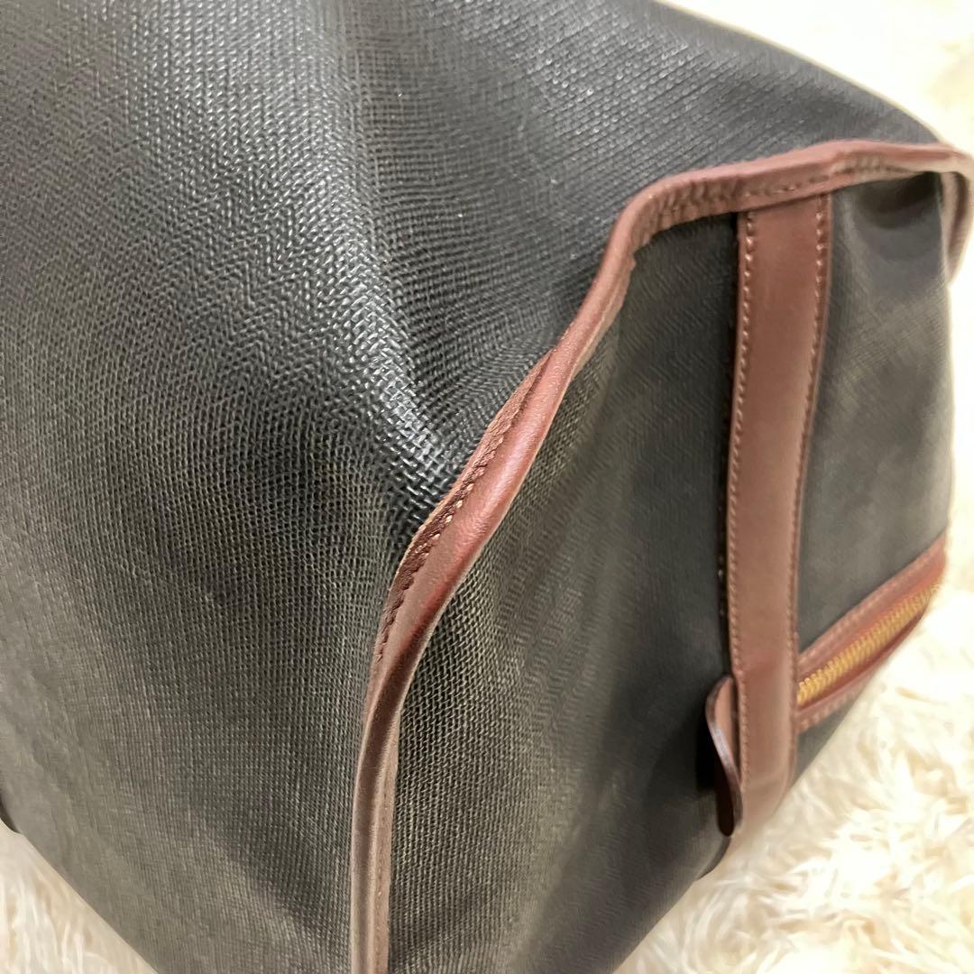 ダンヒル　ボストンバッグ　南京錠　鍵付き　PVC　レザー　ゴールド金具　チェック