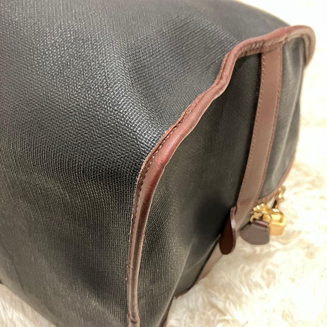 ダンヒル　ボストンバッグ　南京錠　鍵付き　PVC　レザー　ゴールド金具　チェック