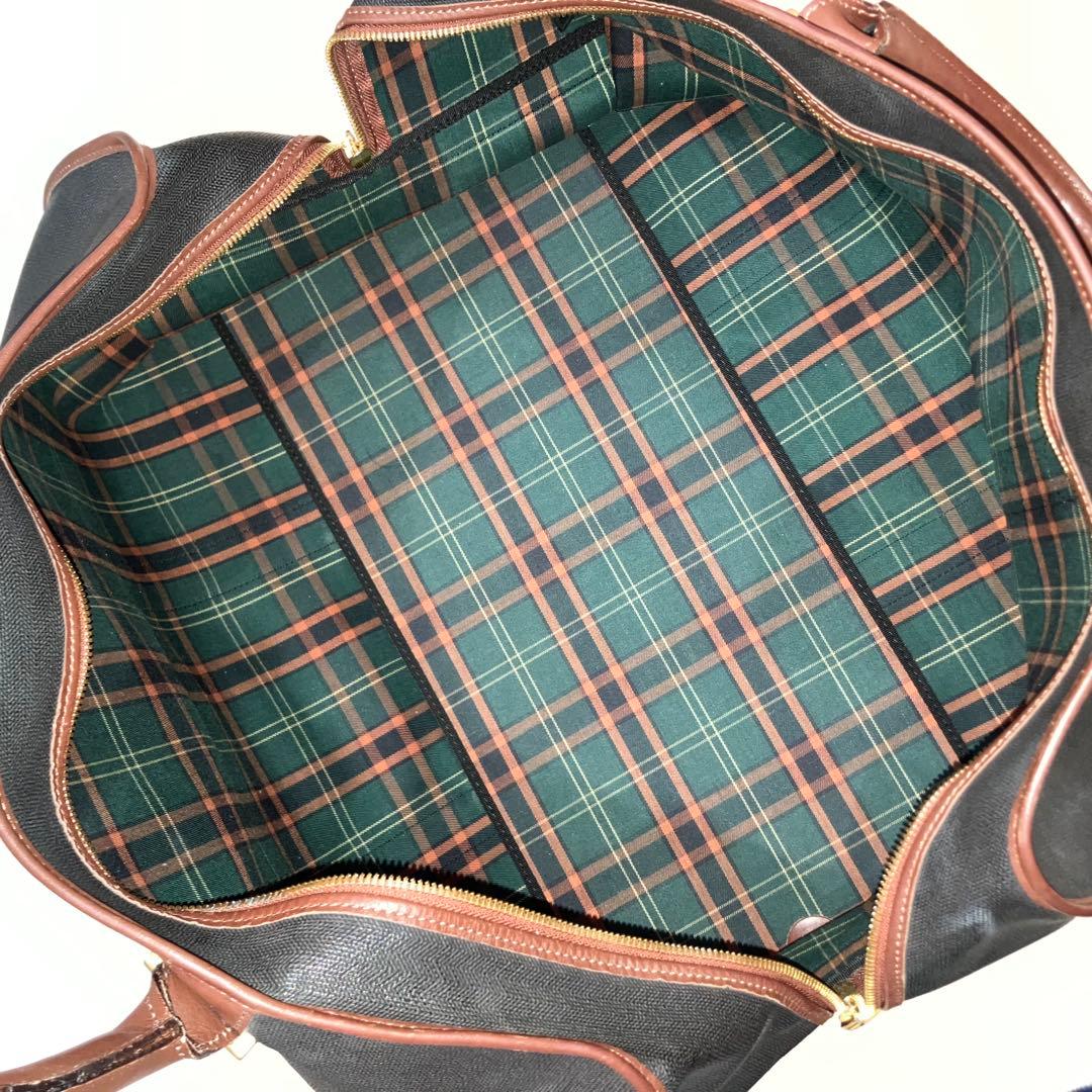 ダンヒル　ボストンバッグ　南京錠　鍵付き　PVC　レザー　ゴールド金具　チェック