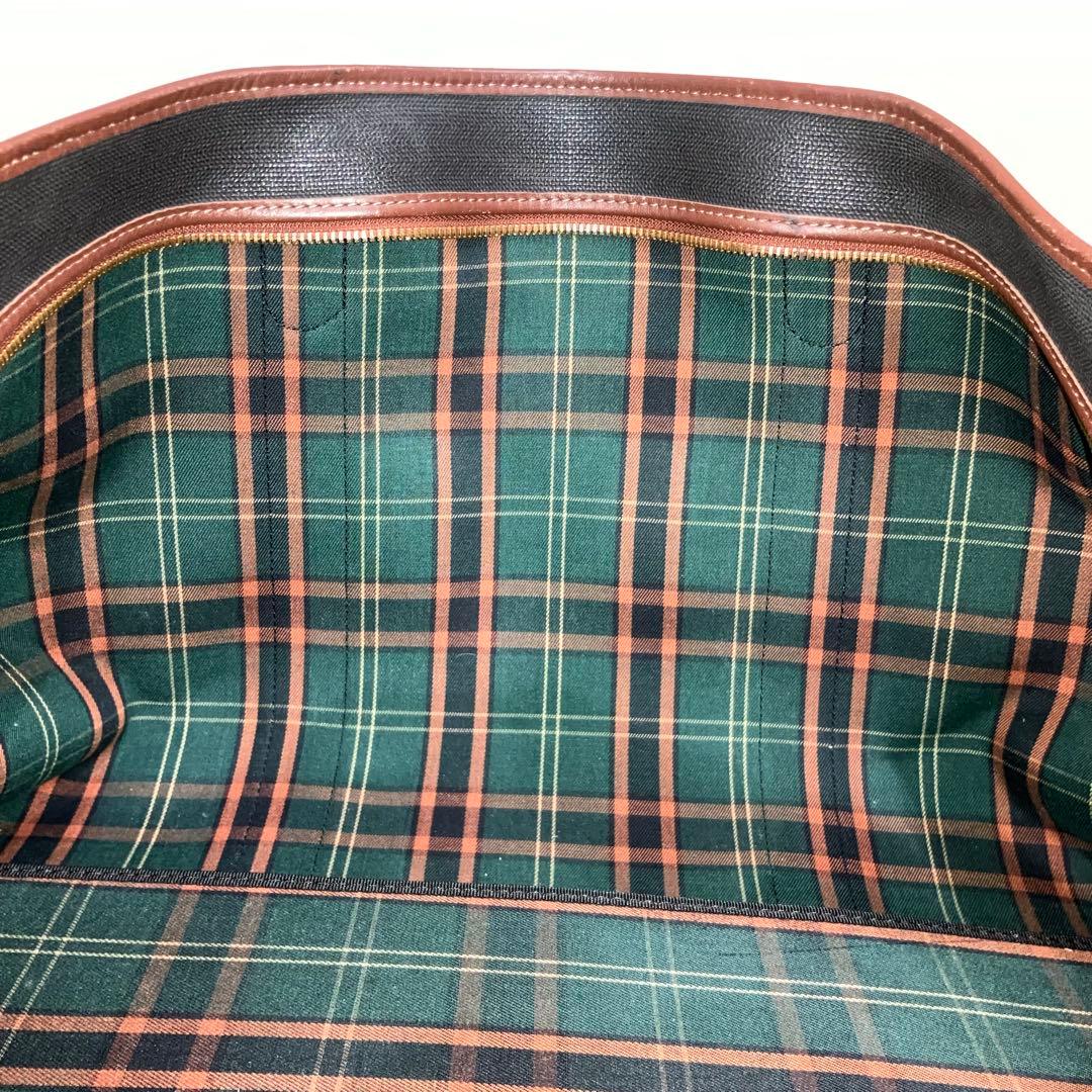 ダンヒル　ボストンバッグ　南京錠　鍵付き　PVC　レザー　ゴールド金具　チェック