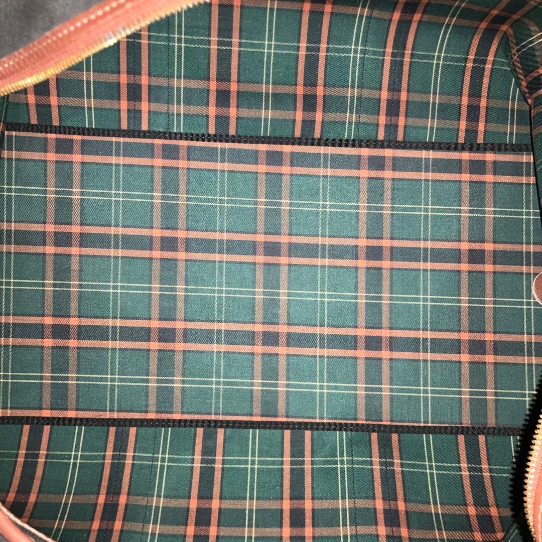 ダンヒル　ボストンバッグ　南京錠　鍵付き　PVC　レザー　ゴールド金具　チェック