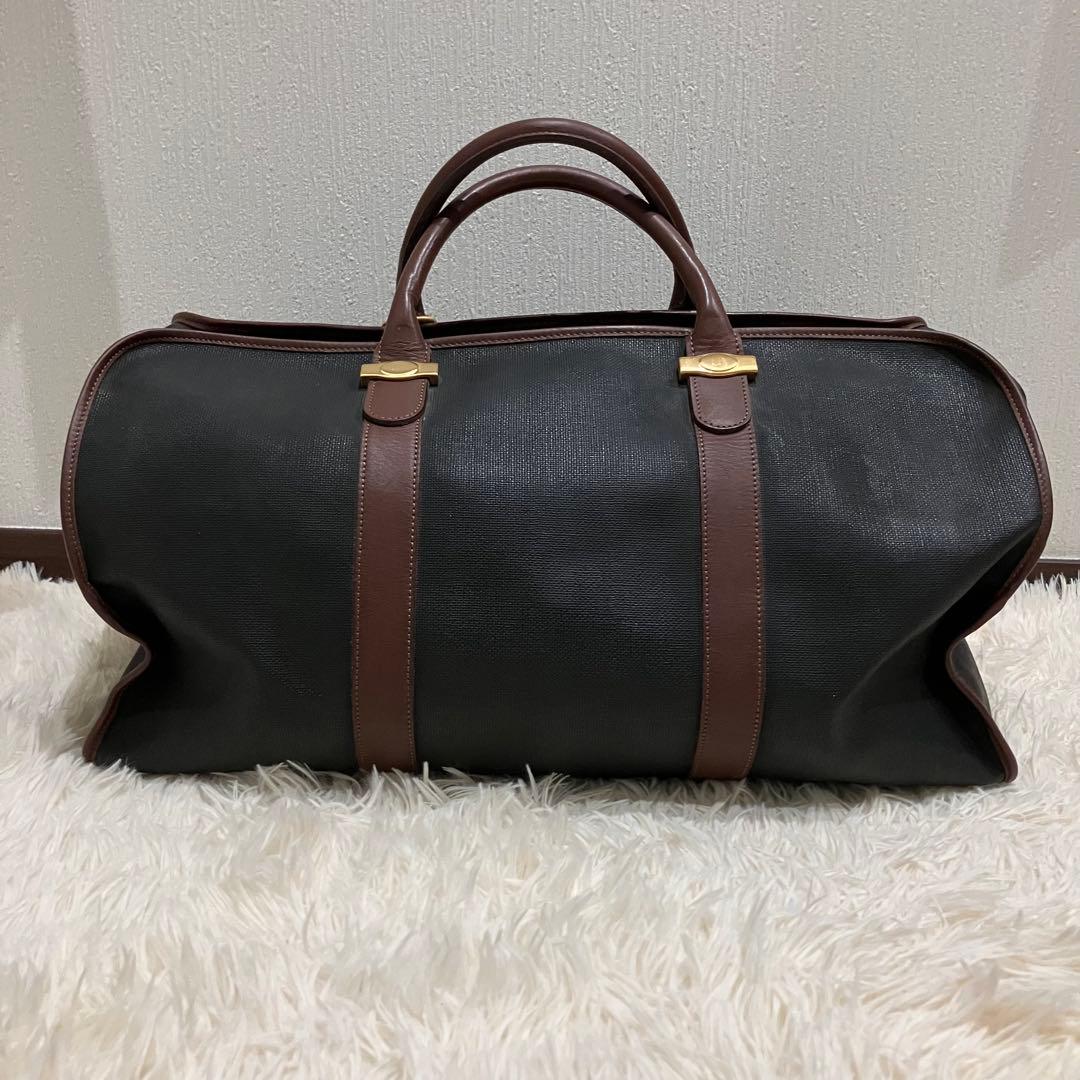 ダンヒル　ボストンバッグ　南京錠　鍵付き　PVC　レザー　ゴールド金具　チェック