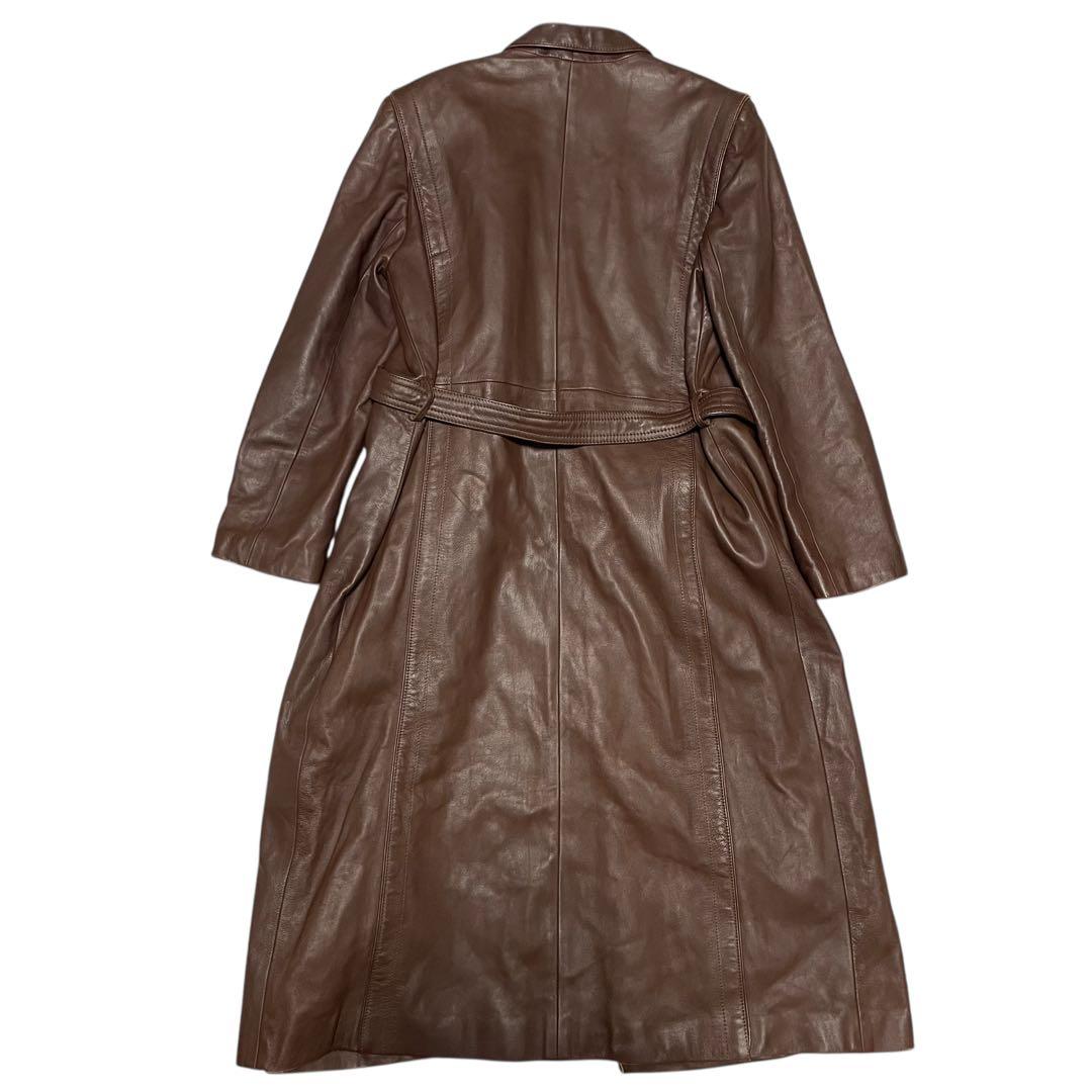 大きいサイズ【vintage】本革リアルレザーマキシ丈ガウンコート ブラウンXL