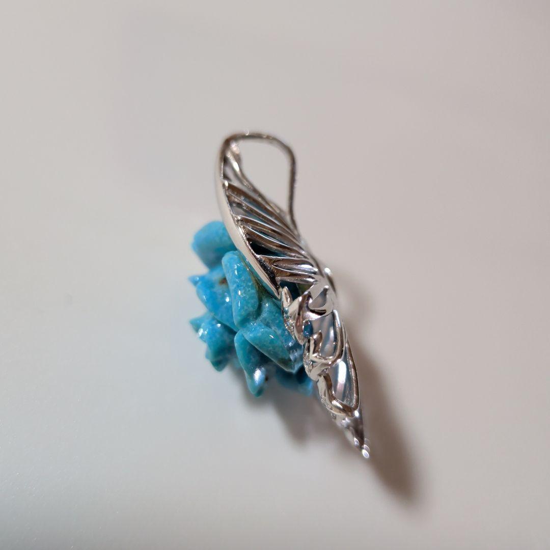 ペンダントトップ　K18WG　天然トルコ石　天然ダイヤモンド　7.65g　ソ付