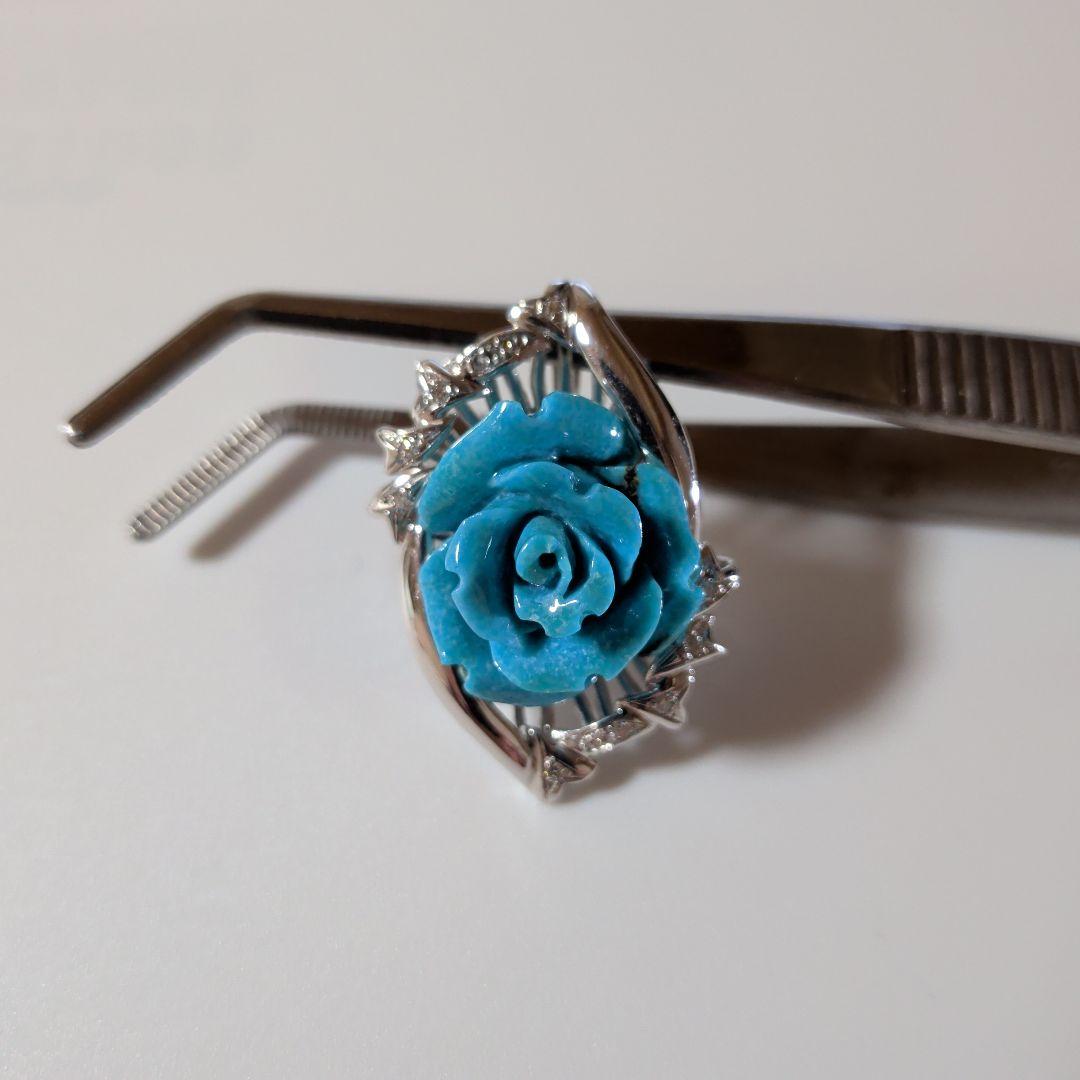 ペンダントトップ　K18WG　天然トルコ石　天然ダイヤモンド　7.65g　ソ付