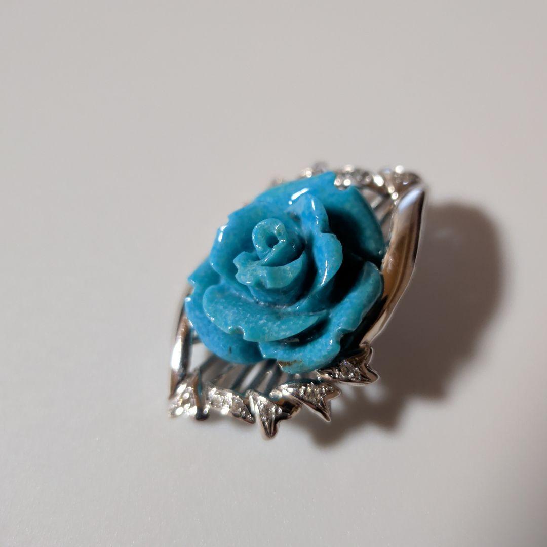 ペンダントトップ　K18WG　天然トルコ石　天然ダイヤモンド　7.65g　ソ付