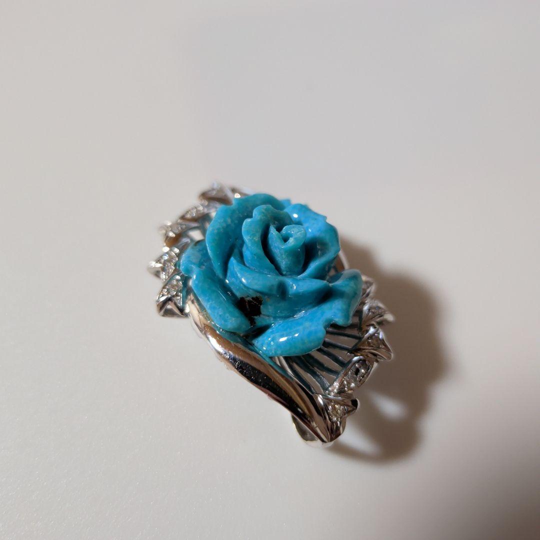 ペンダントトップ　K18WG　天然トルコ石　天然ダイヤモンド　7.65g　ソ付