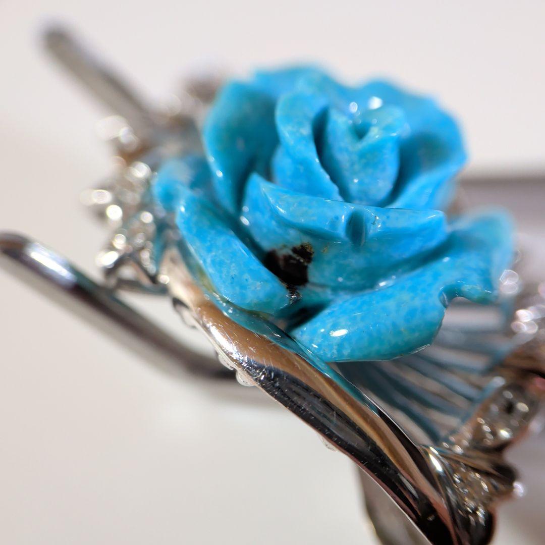 ペンダントトップ　K18WG　天然トルコ石　天然ダイヤモンド　7.65g　ソ付