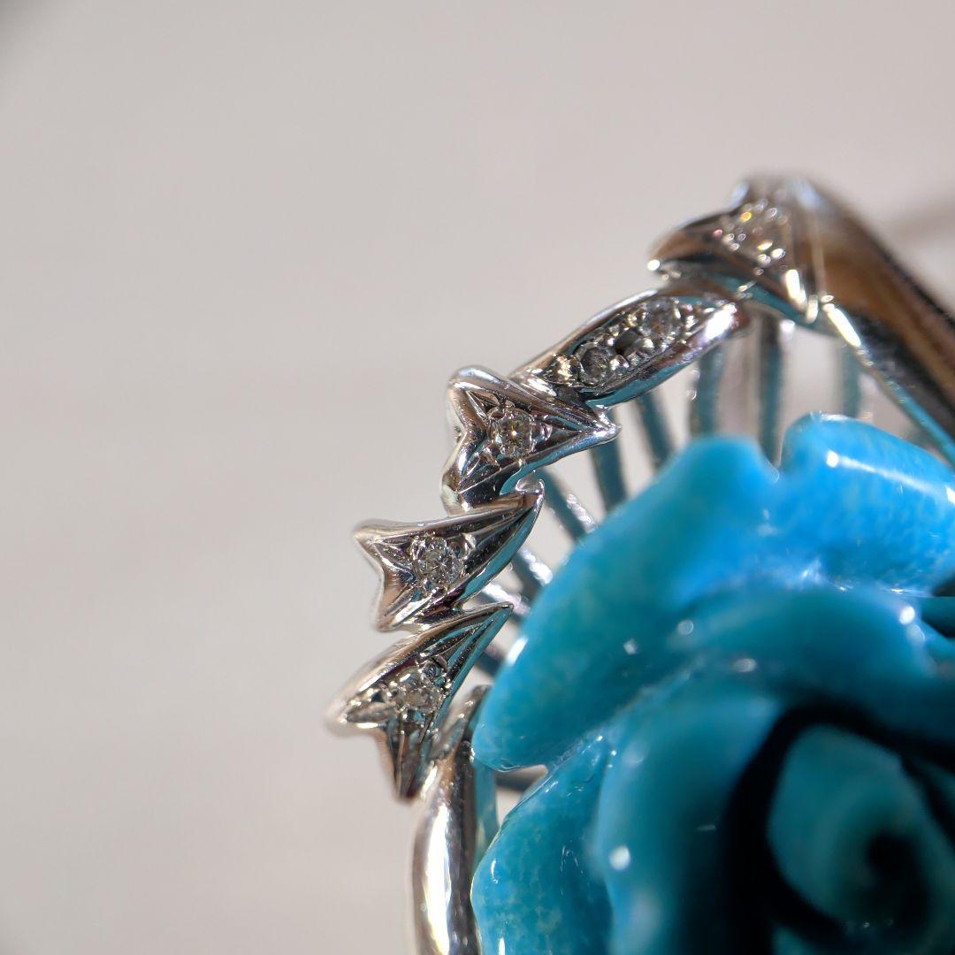 ペンダントトップ　K18WG　天然トルコ石　天然ダイヤモンド　7.65g　ソ付