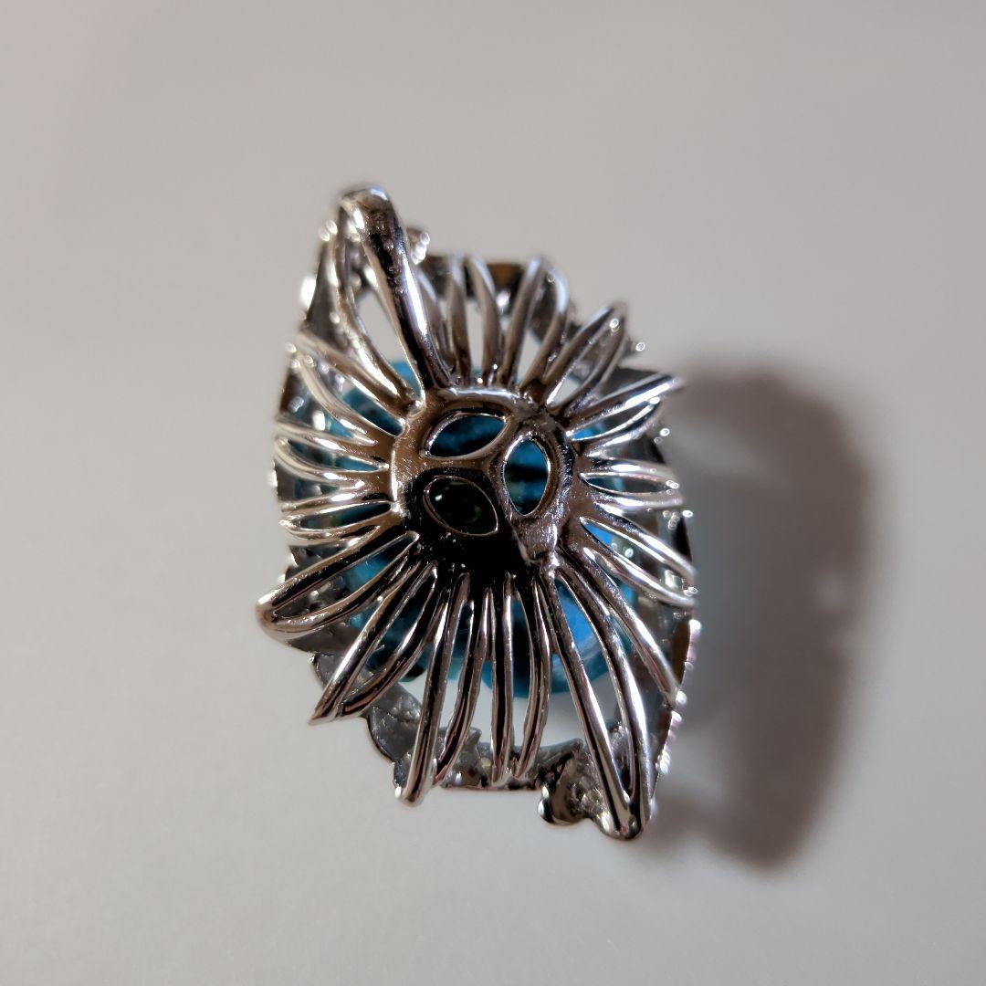 ペンダントトップ　K18WG　天然トルコ石　天然ダイヤモンド　7.65g　ソ付