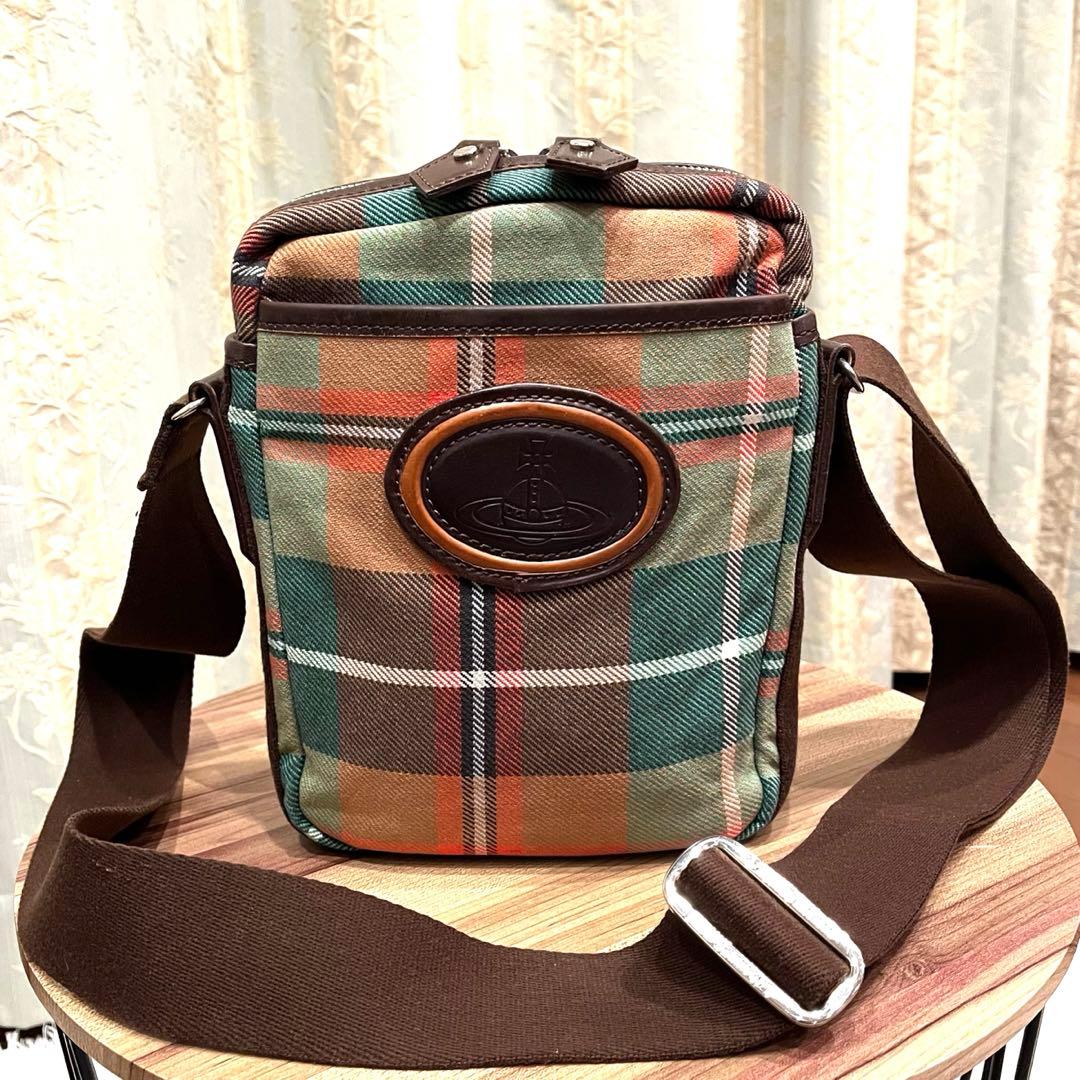 ✨希少✨ヴィヴィアンウエストウッド ショルダーバッグ コットン チェック柄 本革