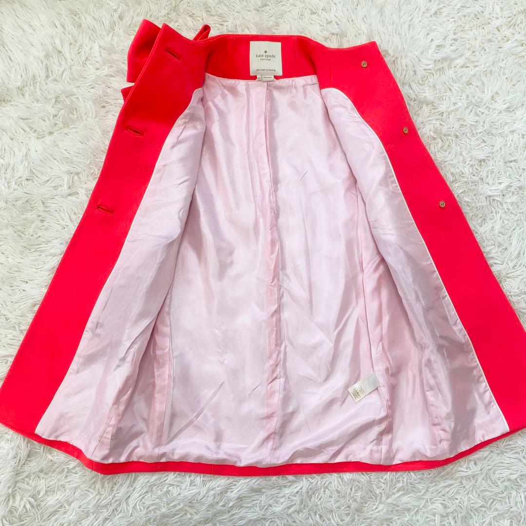 【極美品】ケイトスペード コート ロング ビッグリボン ノーカラー Aライン