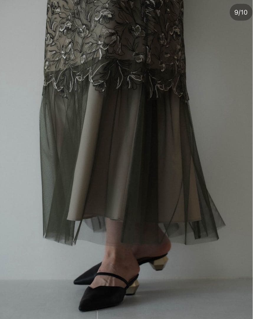 LE'RURE リルアー　スリーブレススカラップドレス　カーキ