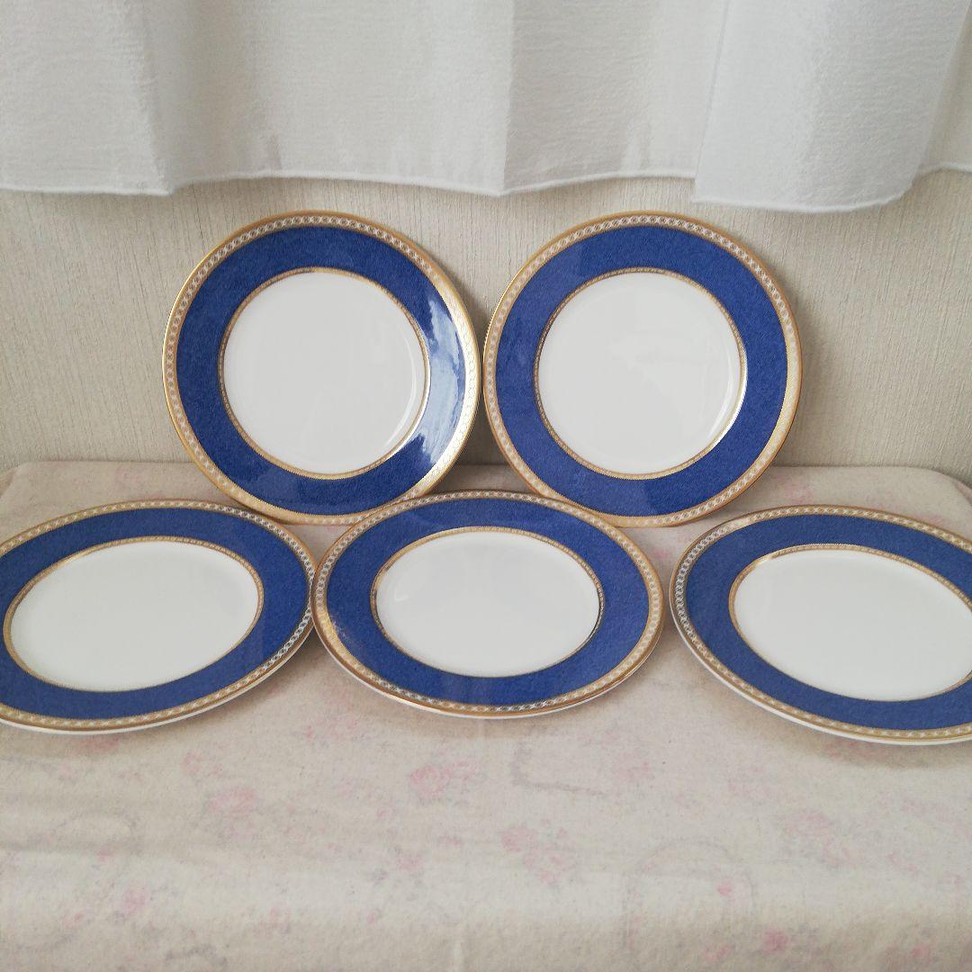 ウェッジウッド☆ユーランダーパウダーブルー青い装飾の陶磁器皿5枚セット