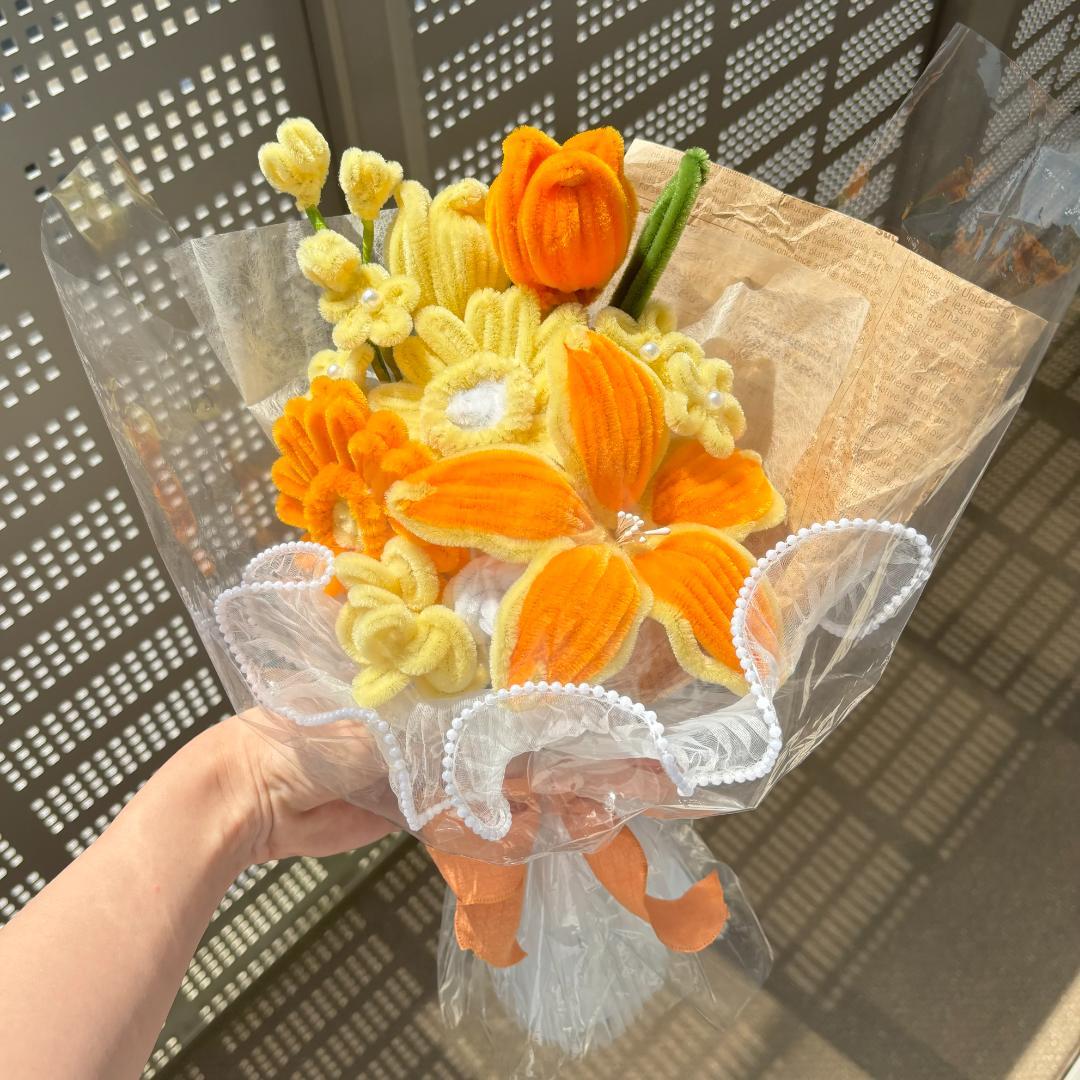 モールフラワー チャイラテ shop 枯れないお花 オレンジミックス　韓国花束