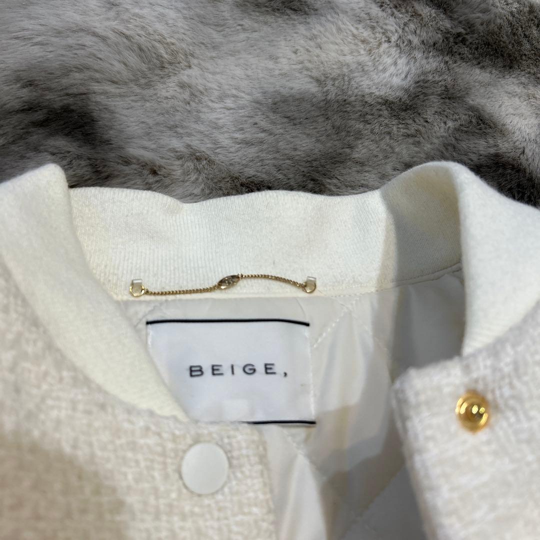 BEIGE ベイジ ツイードジャンパー 白 ブルゾン ダウン