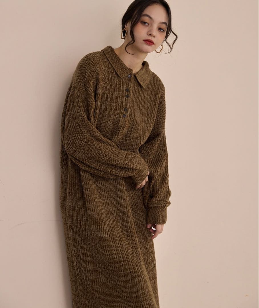 OLUN ニットポロワンピース