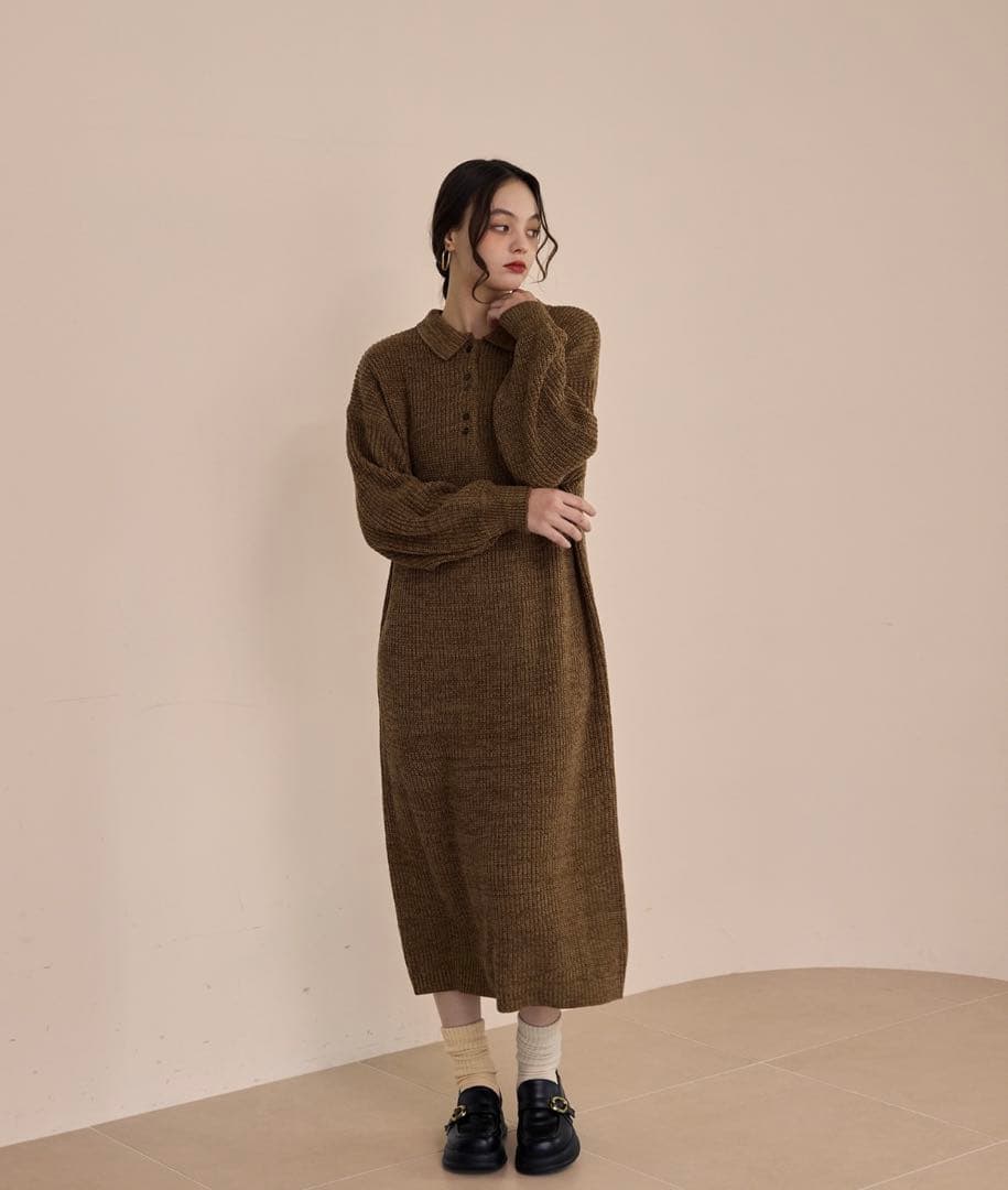 OLUN ニットポロワンピース