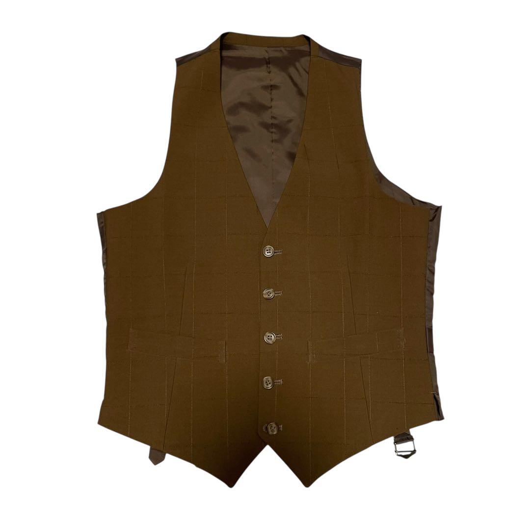【ACE】スリーピース カジュアルスーツセットアップ チェック ベスト 茶 S