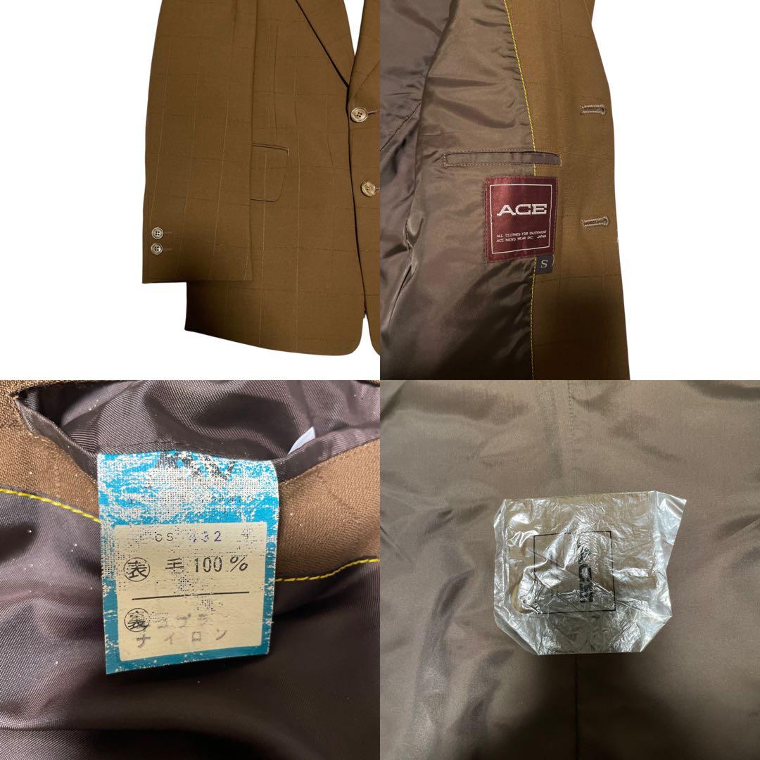 【ACE】スリーピース カジュアルスーツセットアップ チェック ベスト 茶 S