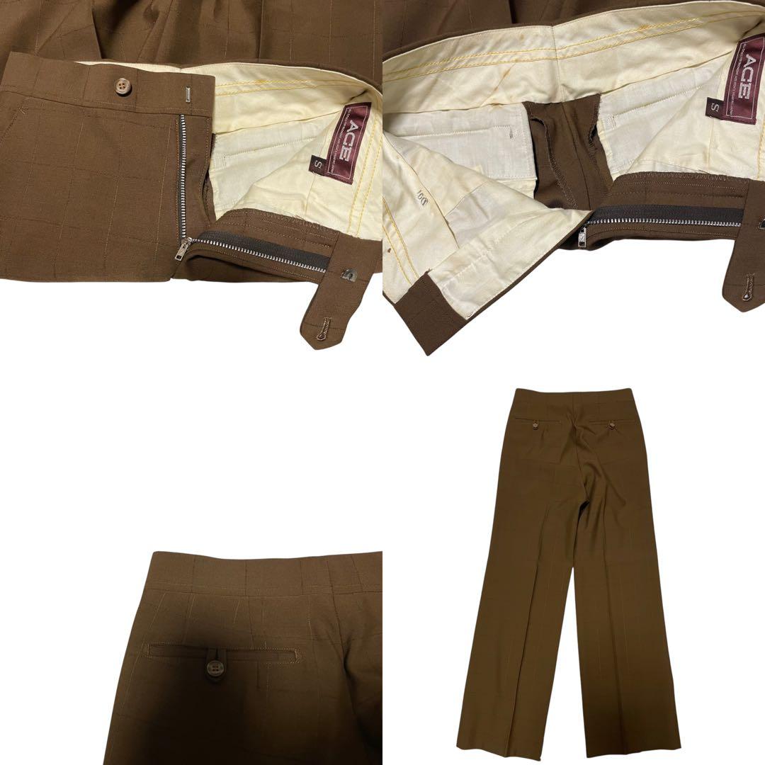 【ACE】スリーピース カジュアルスーツセットアップ チェック ベスト 茶 S