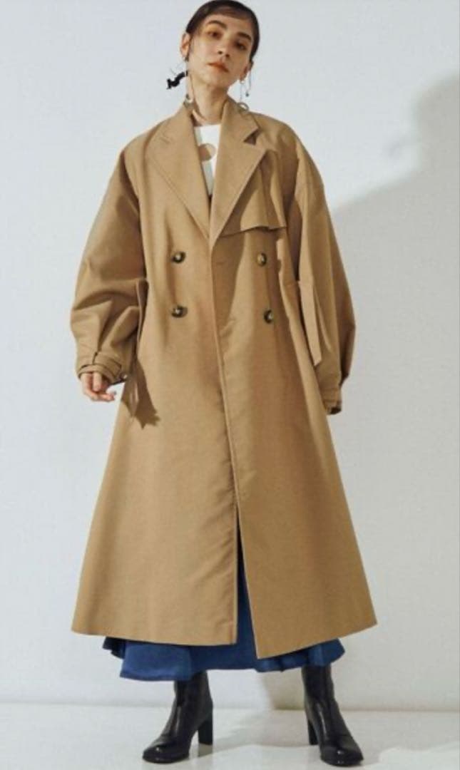 美品 UN3D. アンスリード ステッチトレンチコート キャメル