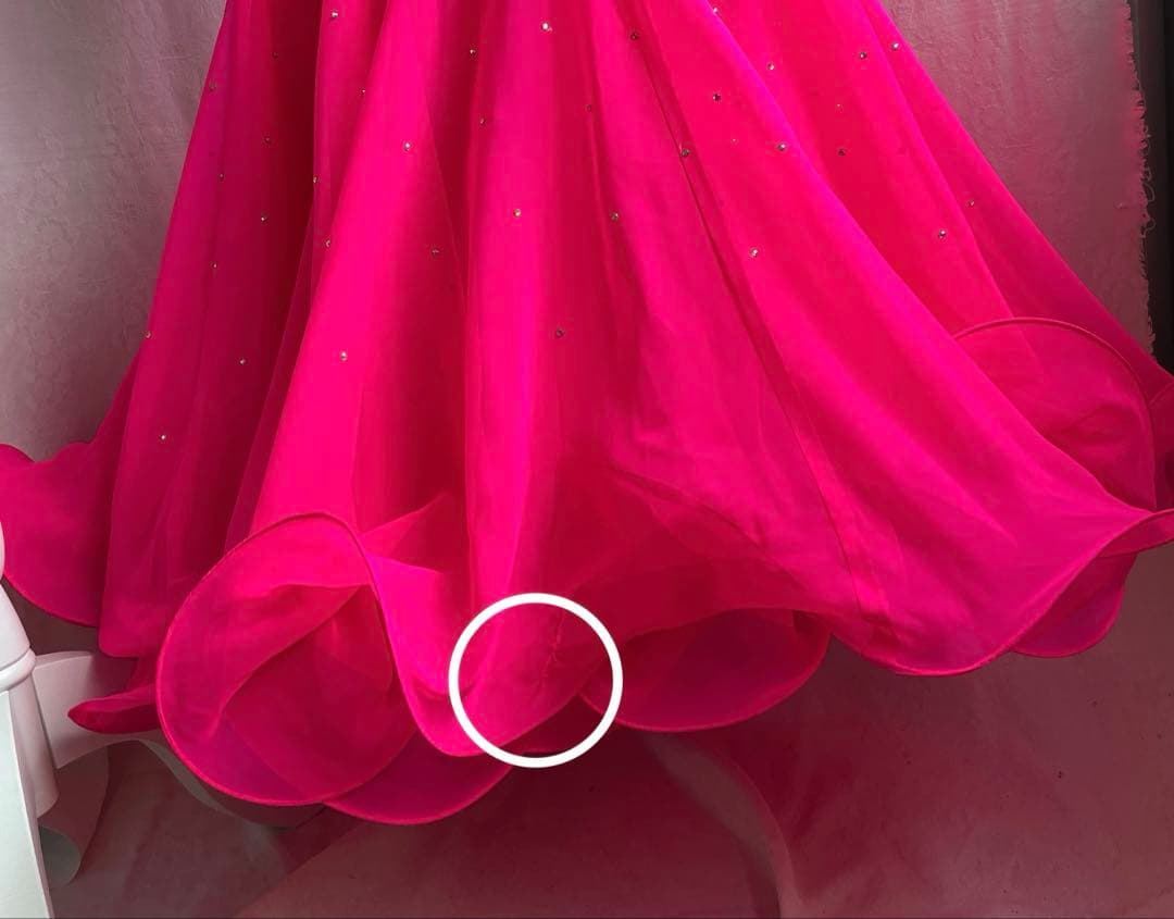 社交ダンス　スタンダードドレス　ショッキングピンク　ファーバングルおまけ付き