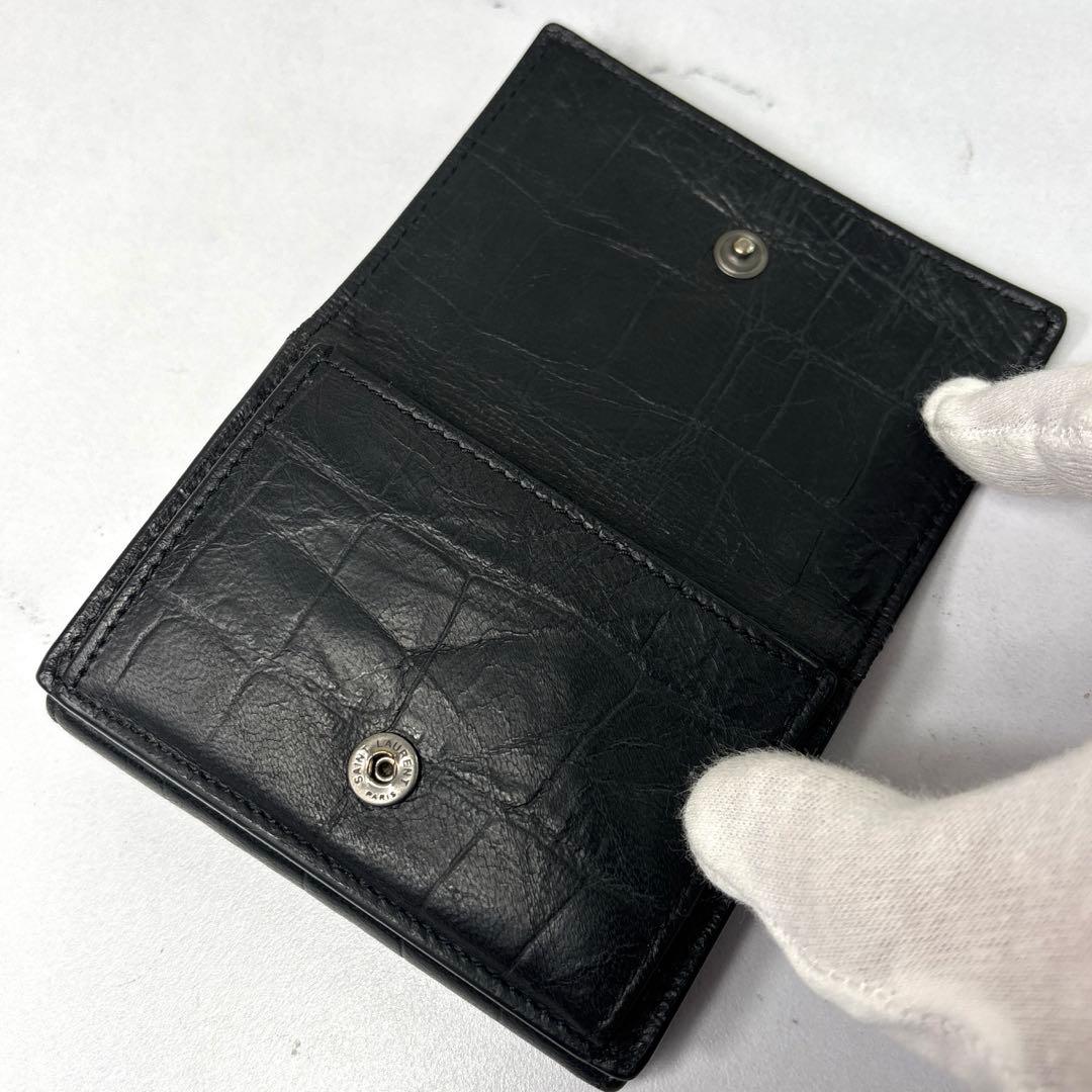 SAINT LAURENT ブラック クロコダイル柄財布