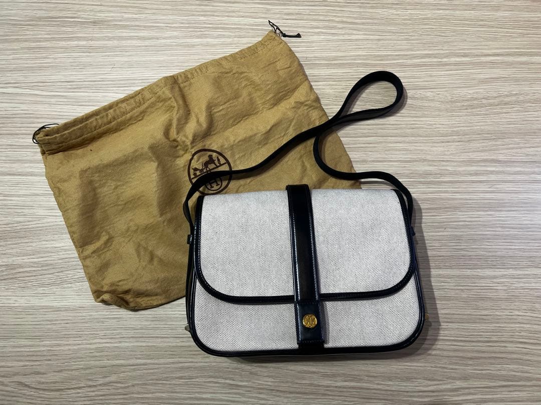 美品　エルメス　ヌメア　ボックスカーフ×トワルアッシュ　〇P刻印（1986）