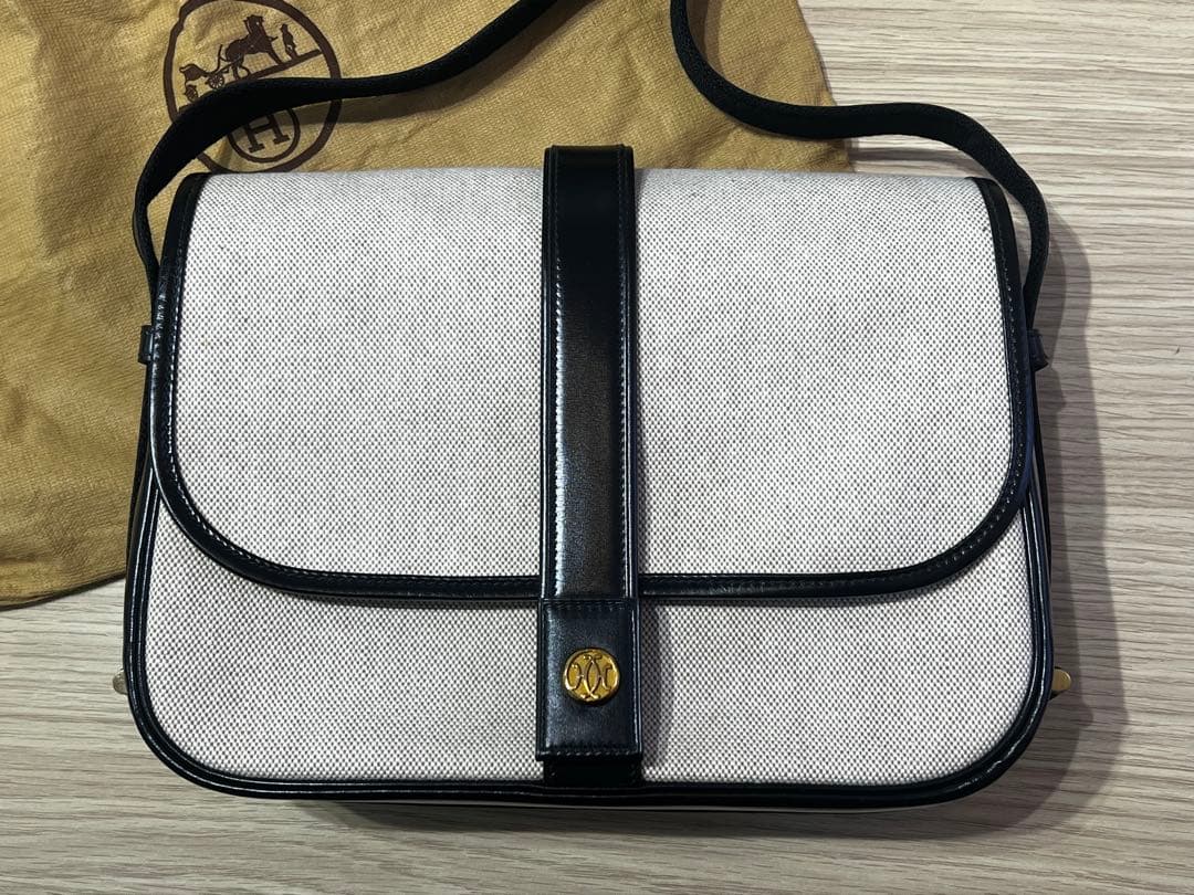 美品　エルメス　ヌメア　ボックスカーフ×トワルアッシュ　〇P刻印（1986）