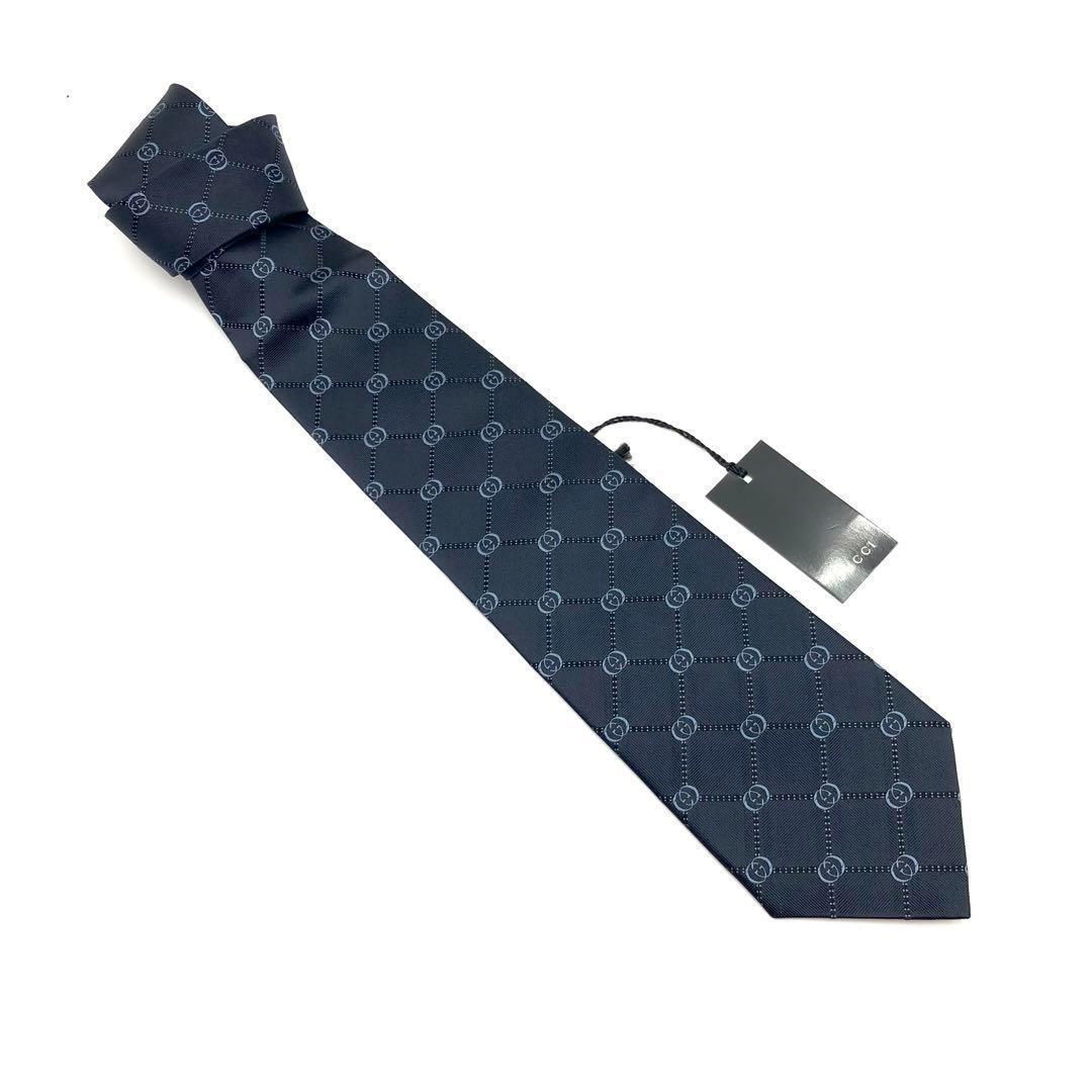 【未使用】 グッチ GUCCI ネクタイ ネイビー GG柄 タグ付き