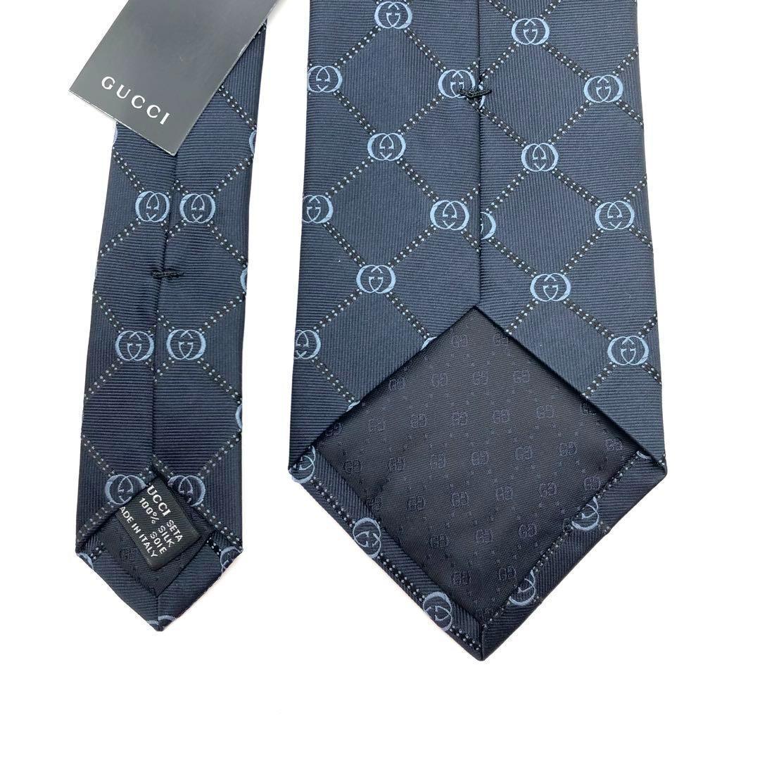 【未使用】 グッチ GUCCI ネクタイ ネイビー GG柄 タグ付き