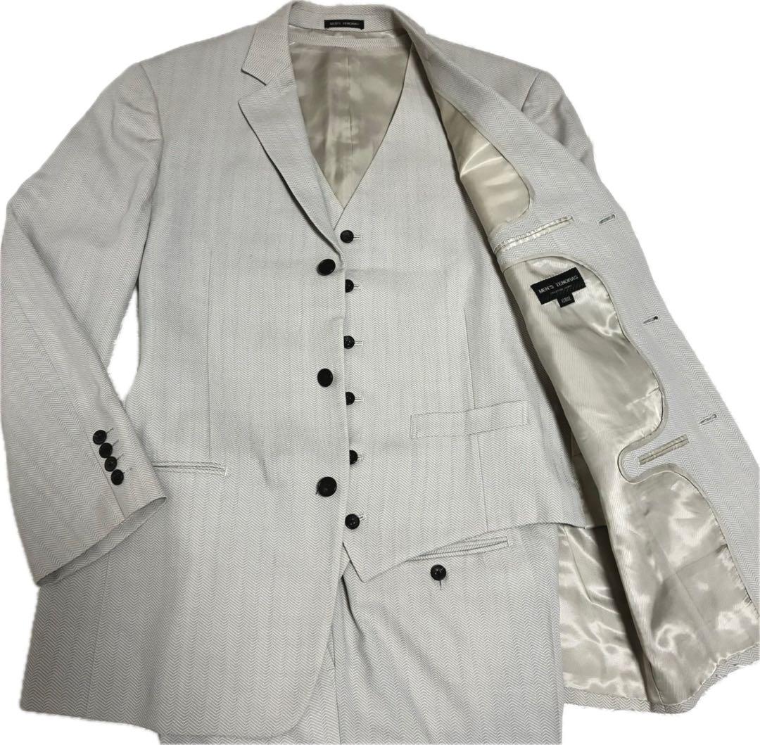 美品／希少XL TENORAS スリーピース　スーツ　ヘリンボーン　ライトグレー