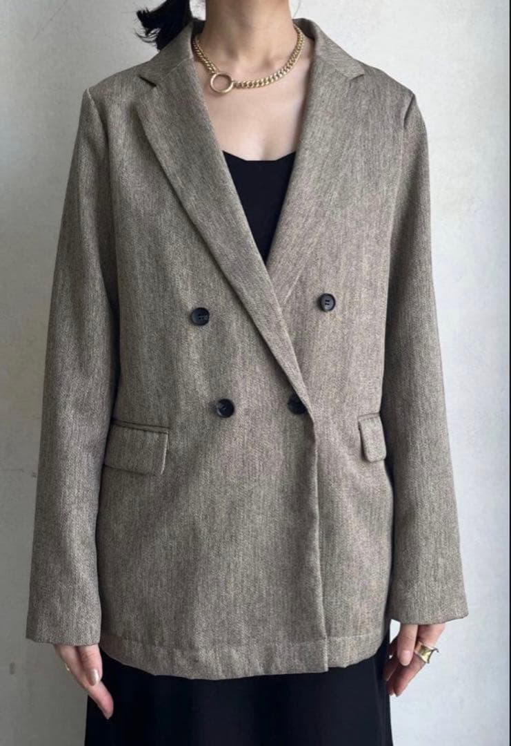 美品　doudou ヘリンボンダブルジャケット ベージュ