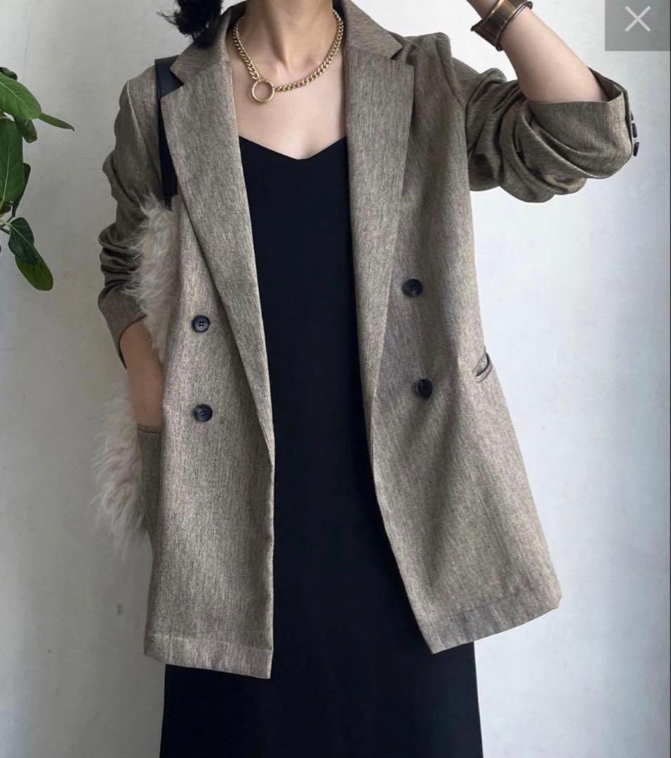 美品　doudou ヘリンボンダブルジャケット ベージュ