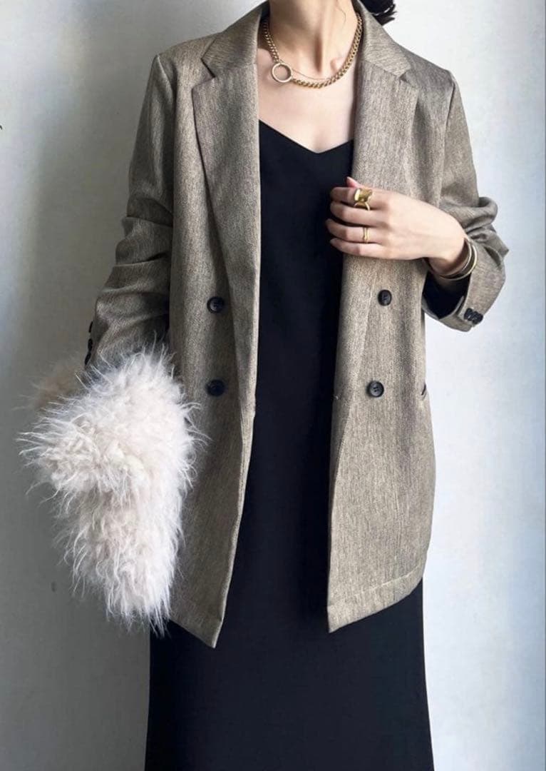 美品　doudou ヘリンボンダブルジャケット ベージュ