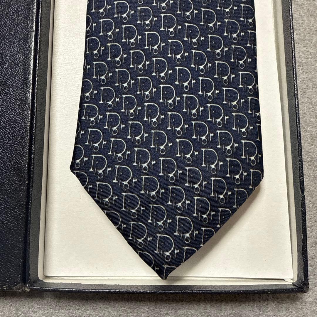 クリスチャンディオール　ネクタイ　紺　トロッター柄
