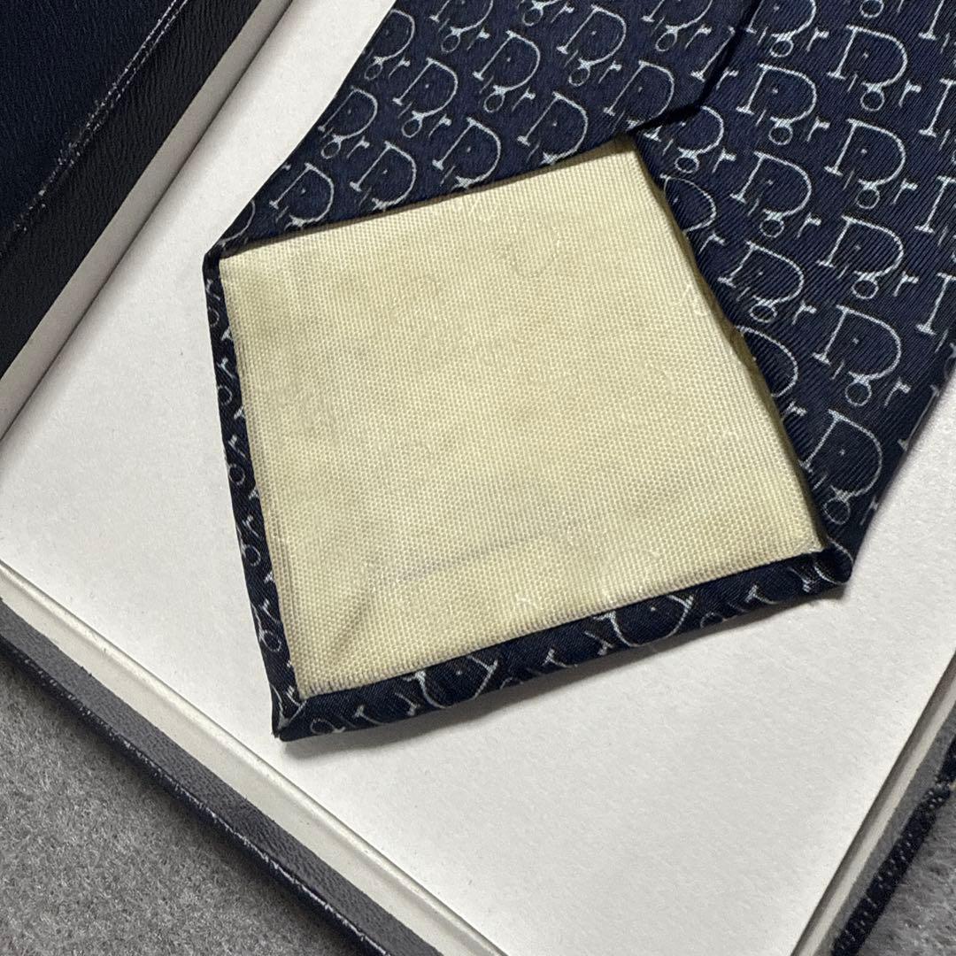 クリスチャンディオール　ネクタイ　紺　トロッター柄