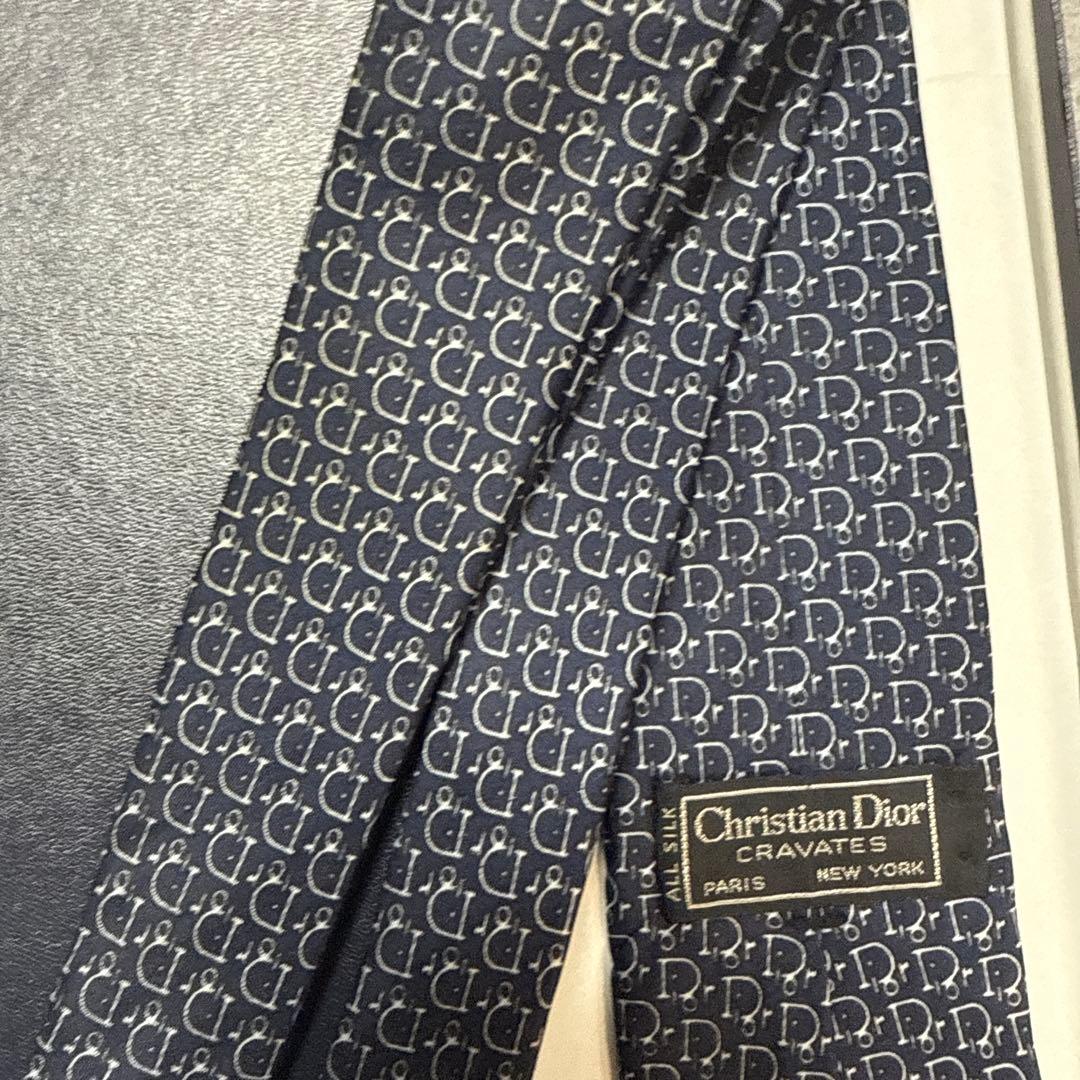 クリスチャンディオール　ネクタイ　紺　トロッター柄