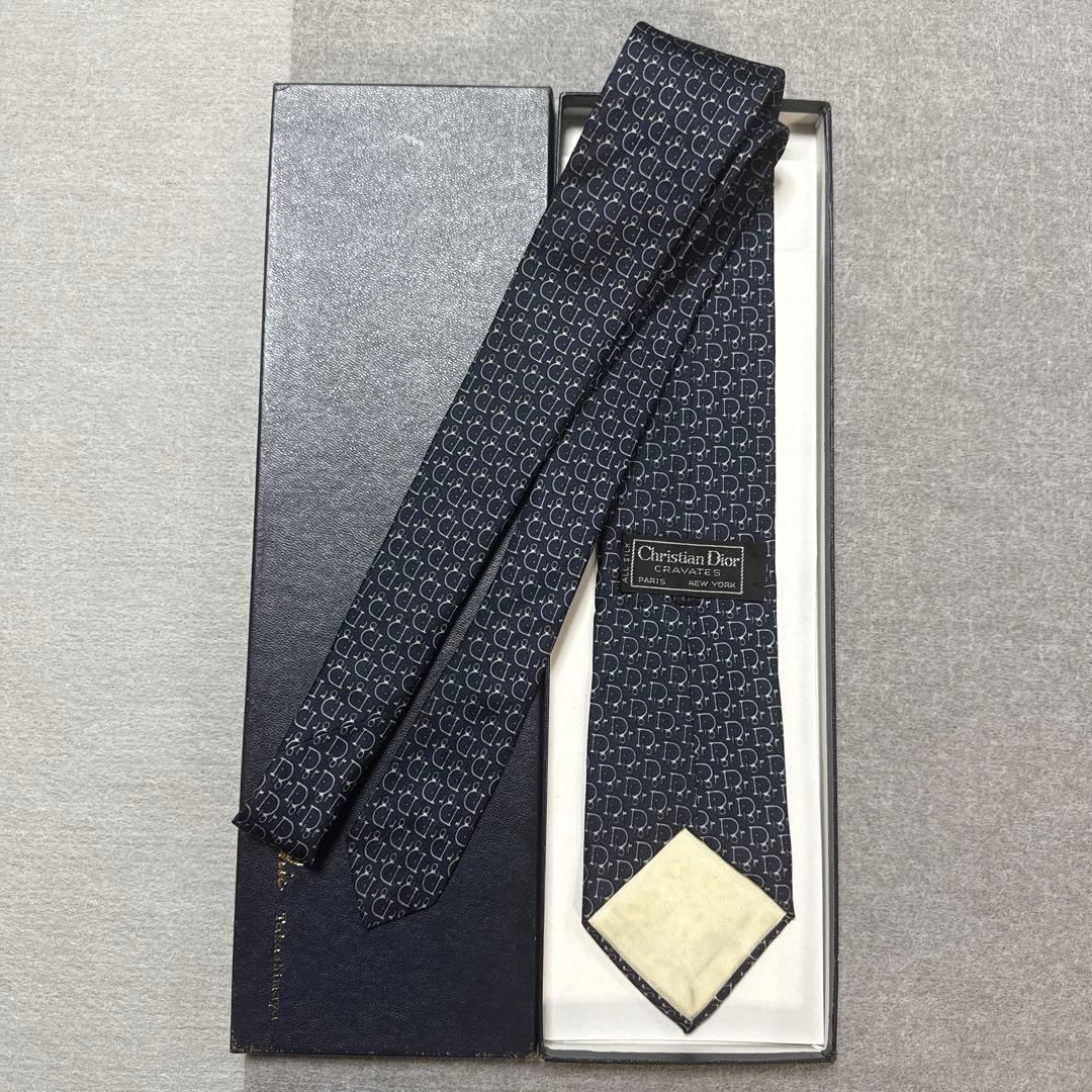 クリスチャンディオール　ネクタイ　紺　トロッター柄