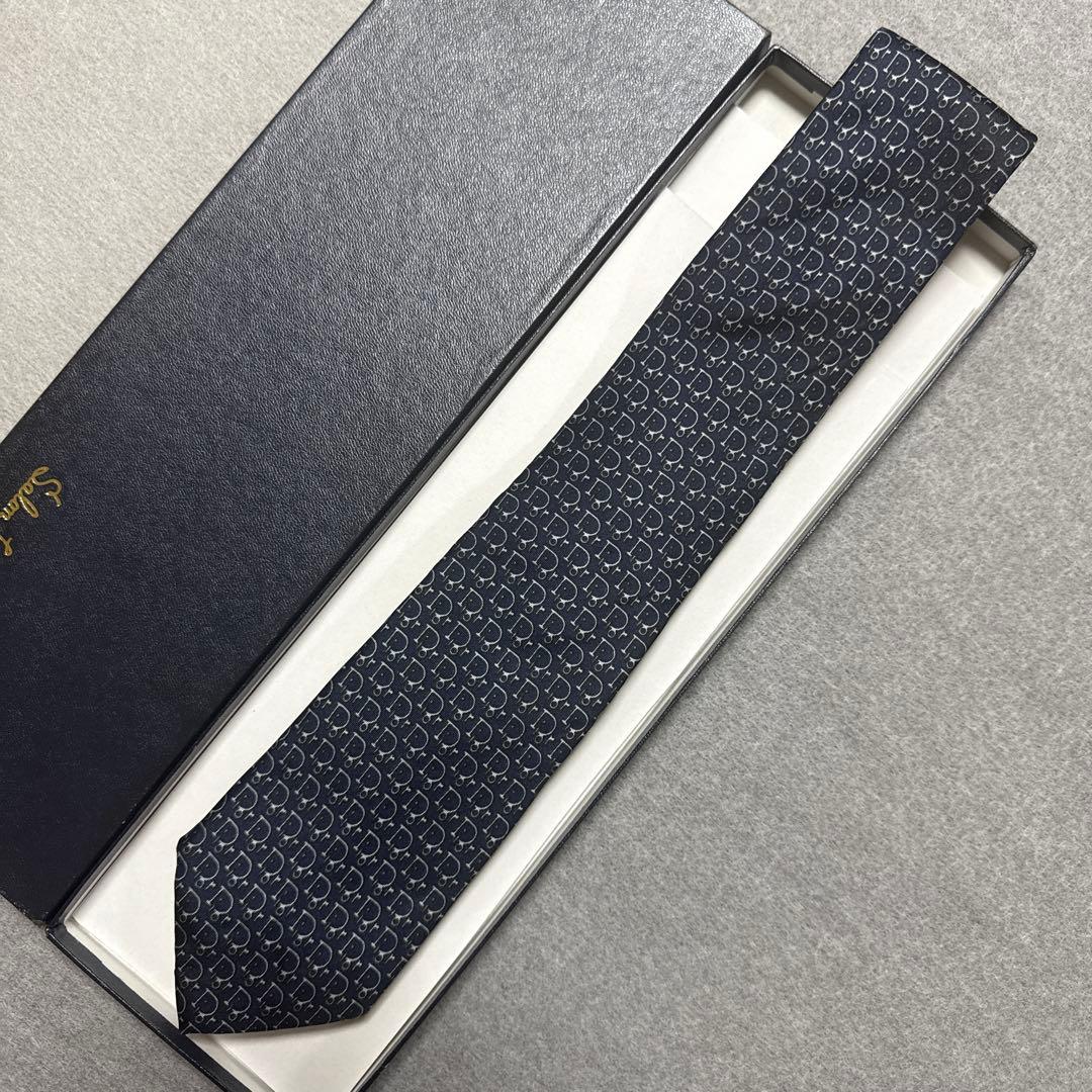クリスチャンディオール　ネクタイ　紺　トロッター柄
